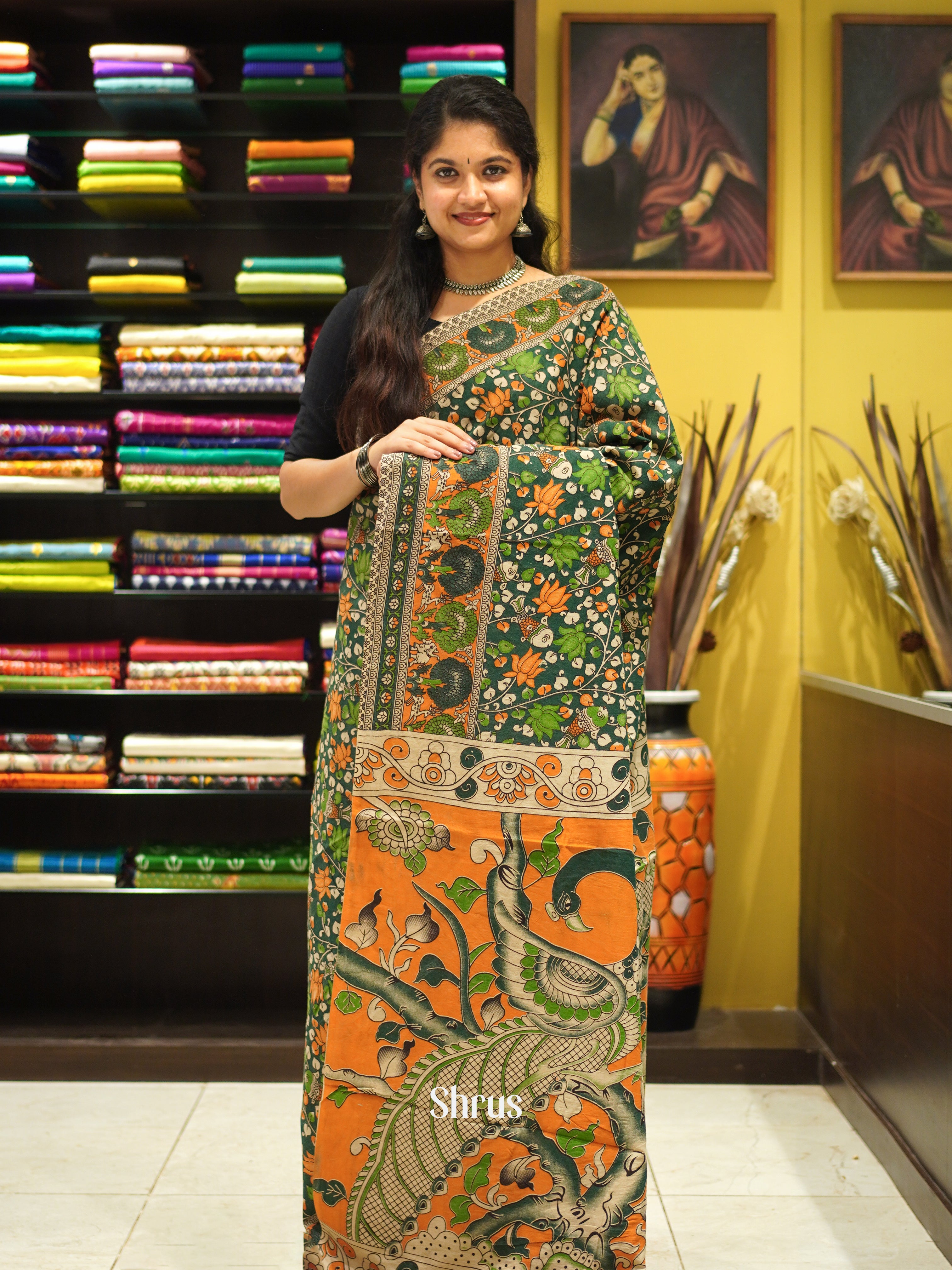 CES04130 - Kalamkari cotton Saree - Shop on ShrusEternity.com