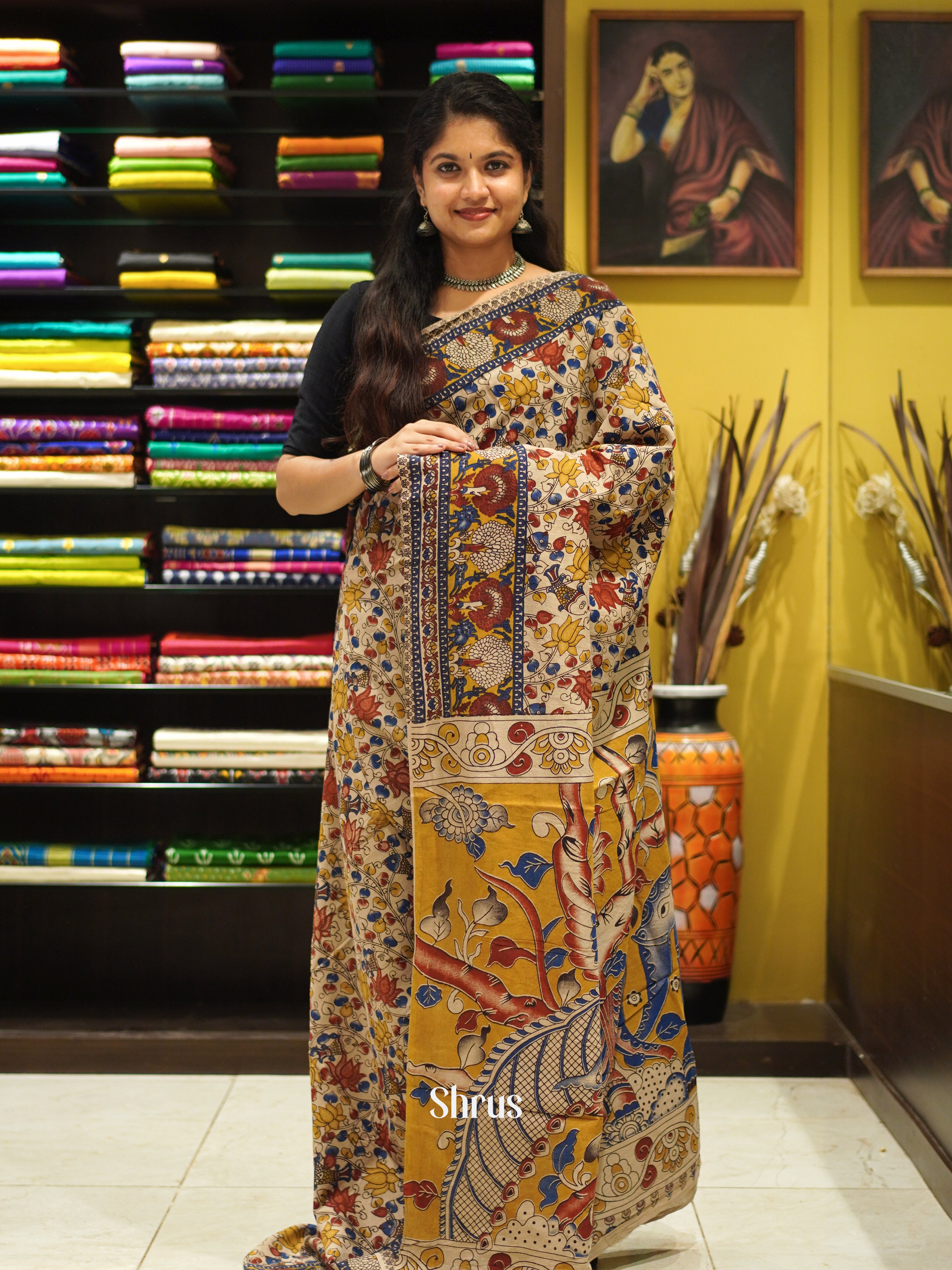 CES04131 - Kalamkari cotton Saree - Shop on ShrusEternity.com