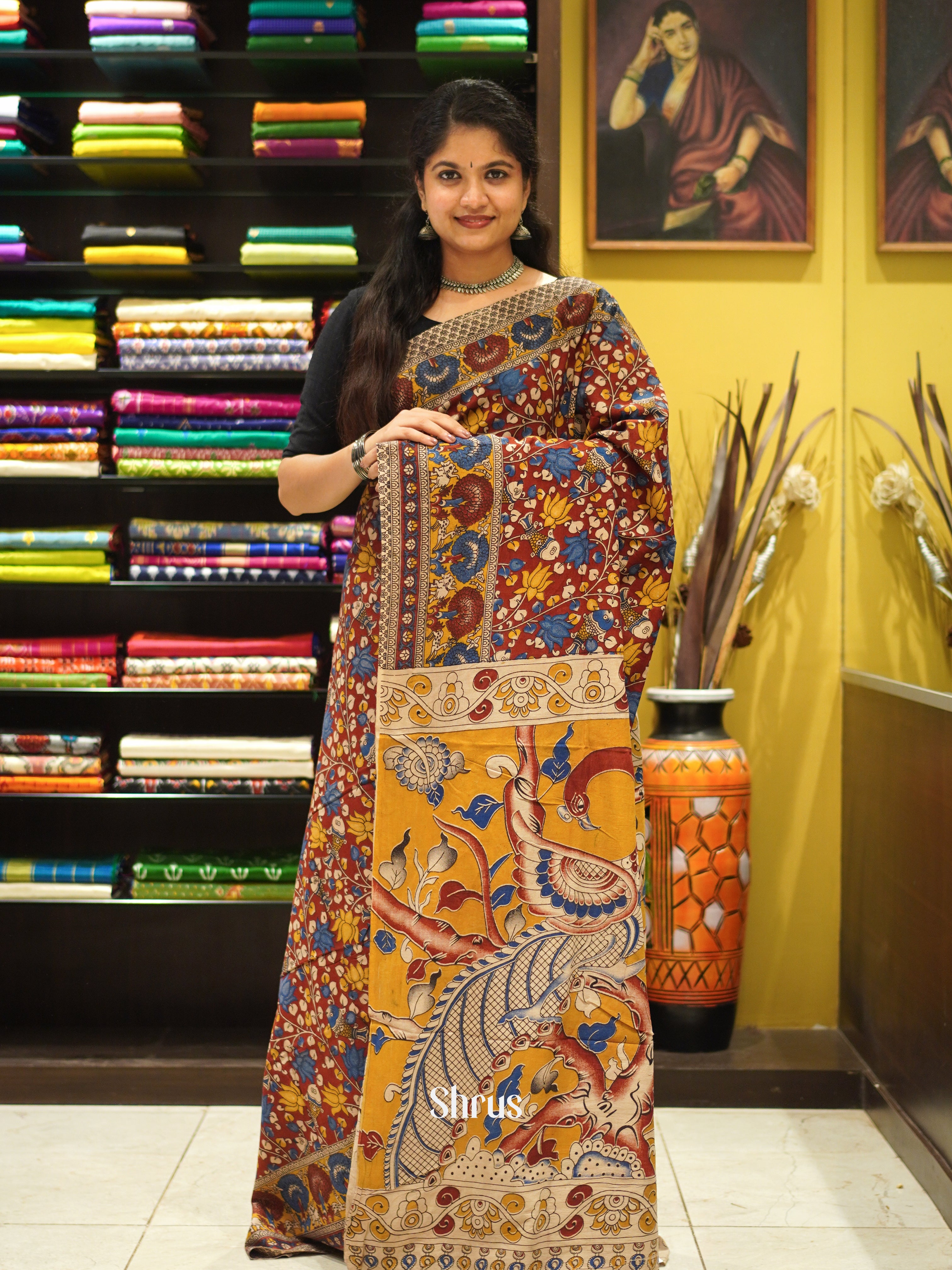 CES04135 - Kalamkari cotton Saree - Shop on ShrusEternity.com