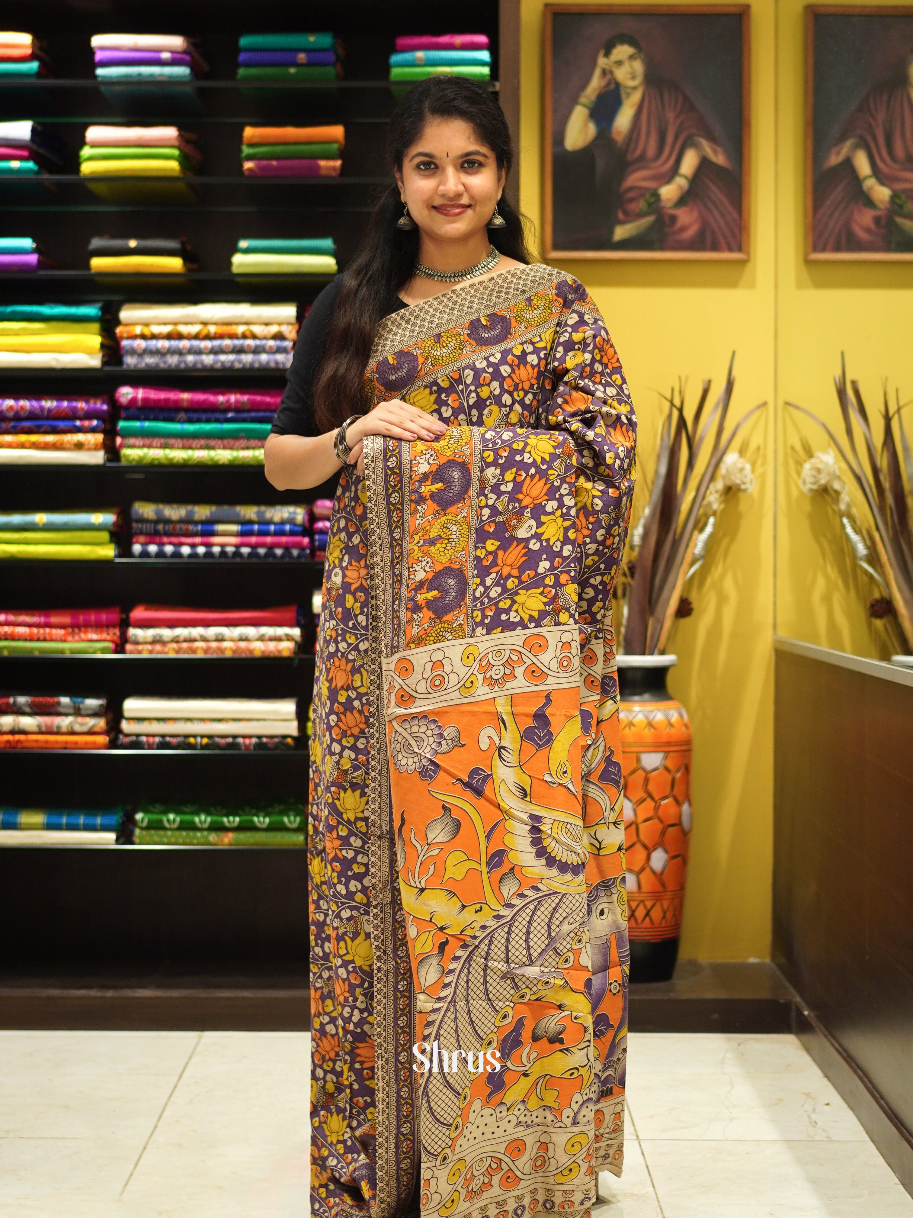 CES04136 - Kalamkari cotton Saree - Shop on ShrusEternity.com