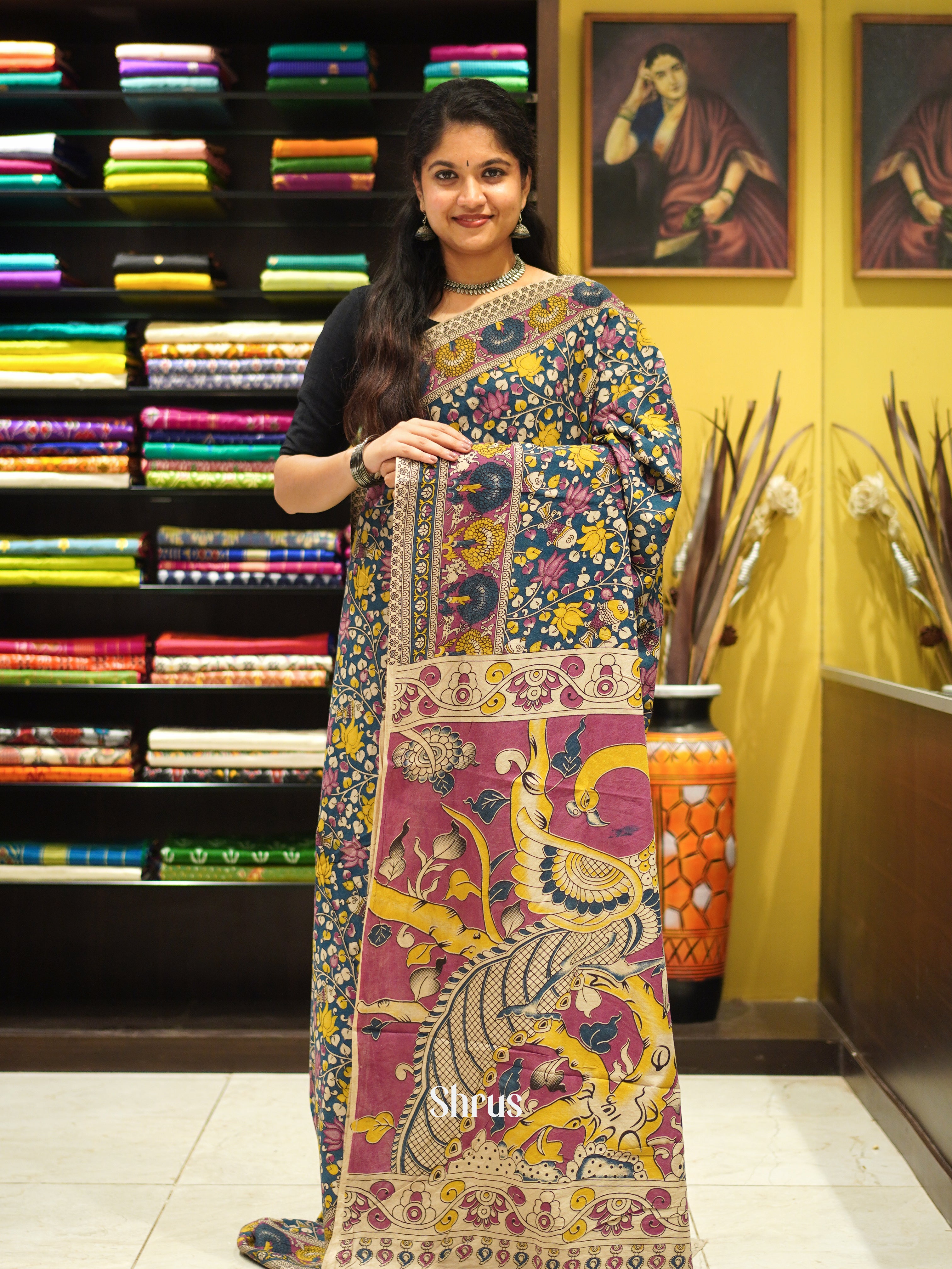 CES04137 - Kalamkari cotton Saree - Shop on ShrusEternity.com