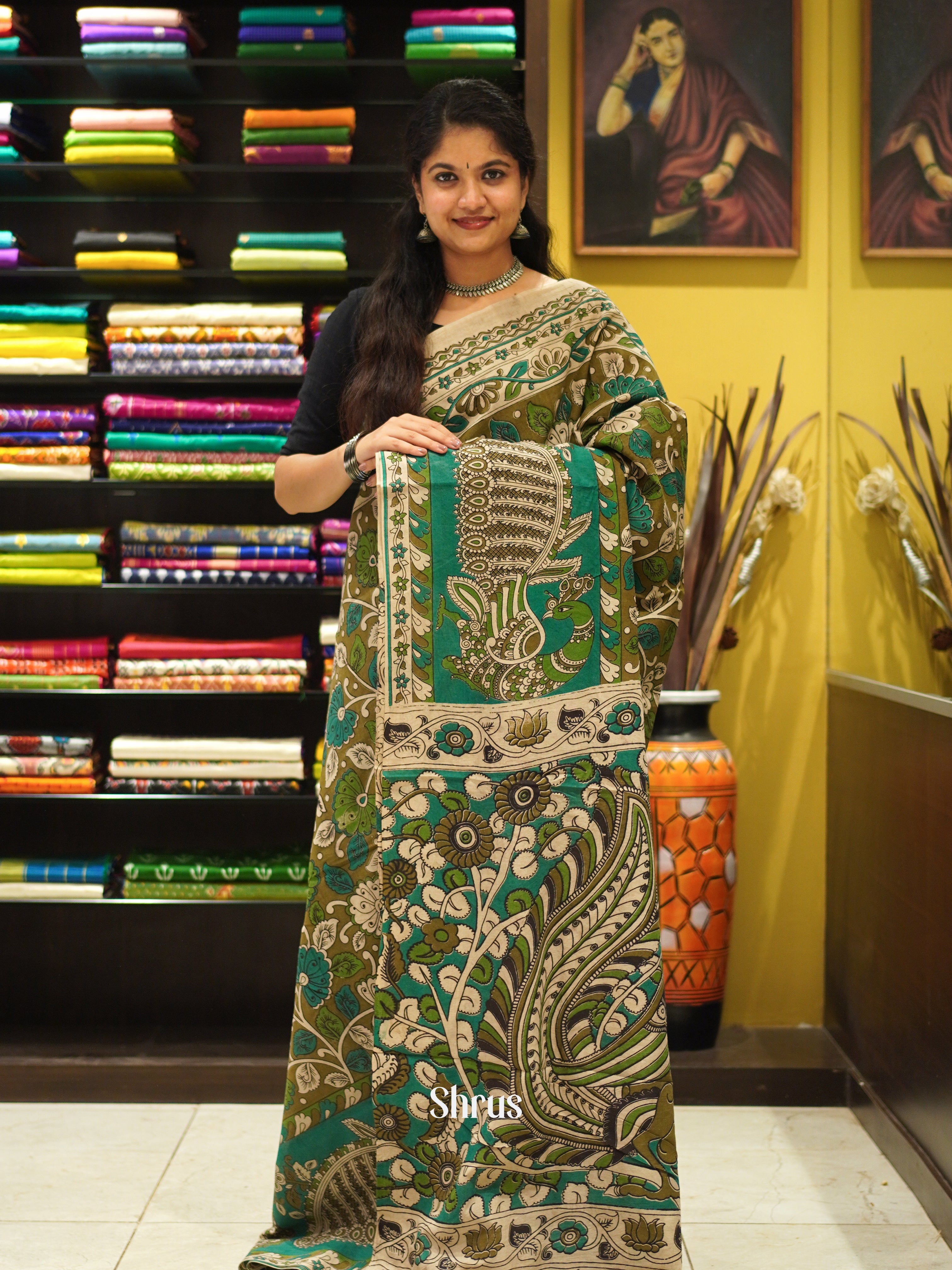 CES04138 - Kalamkari cotton Saree - Shop on ShrusEternity.com