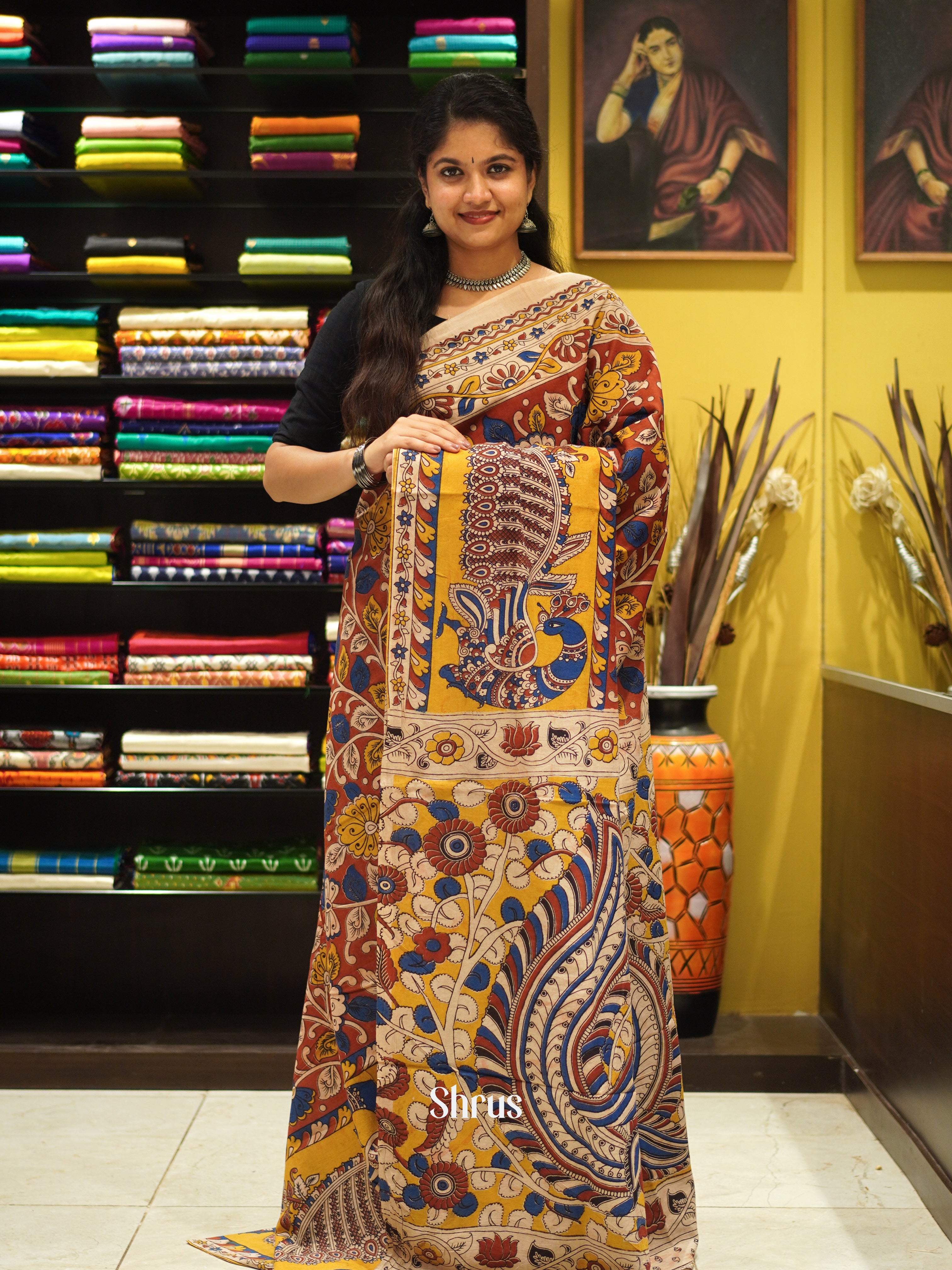 CES04139 - Kalamkari cotton Saree - Shop on ShrusEternity.com