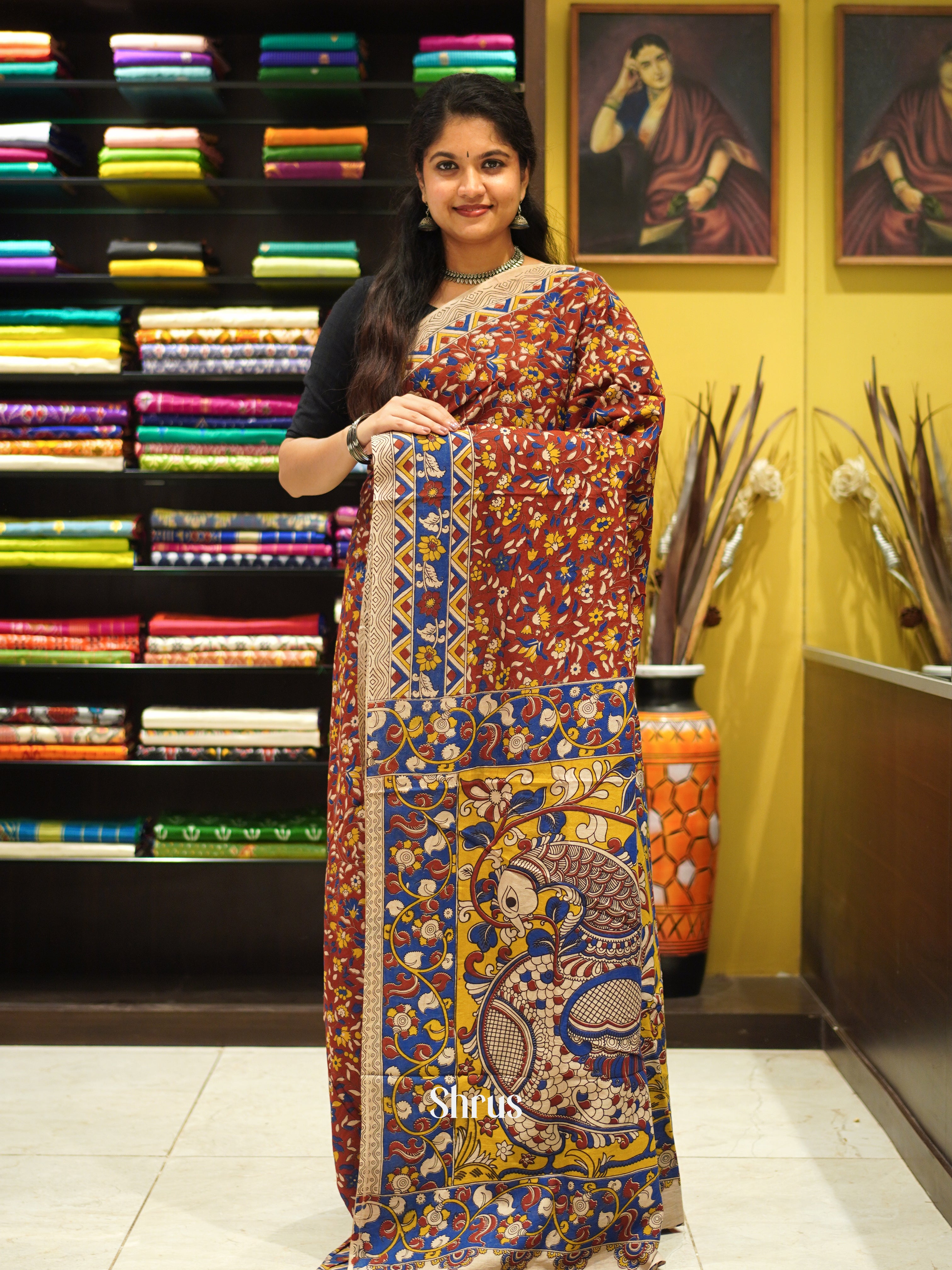 CES04144 - Kalamkari cotton Saree - Shop on ShrusEternity.com