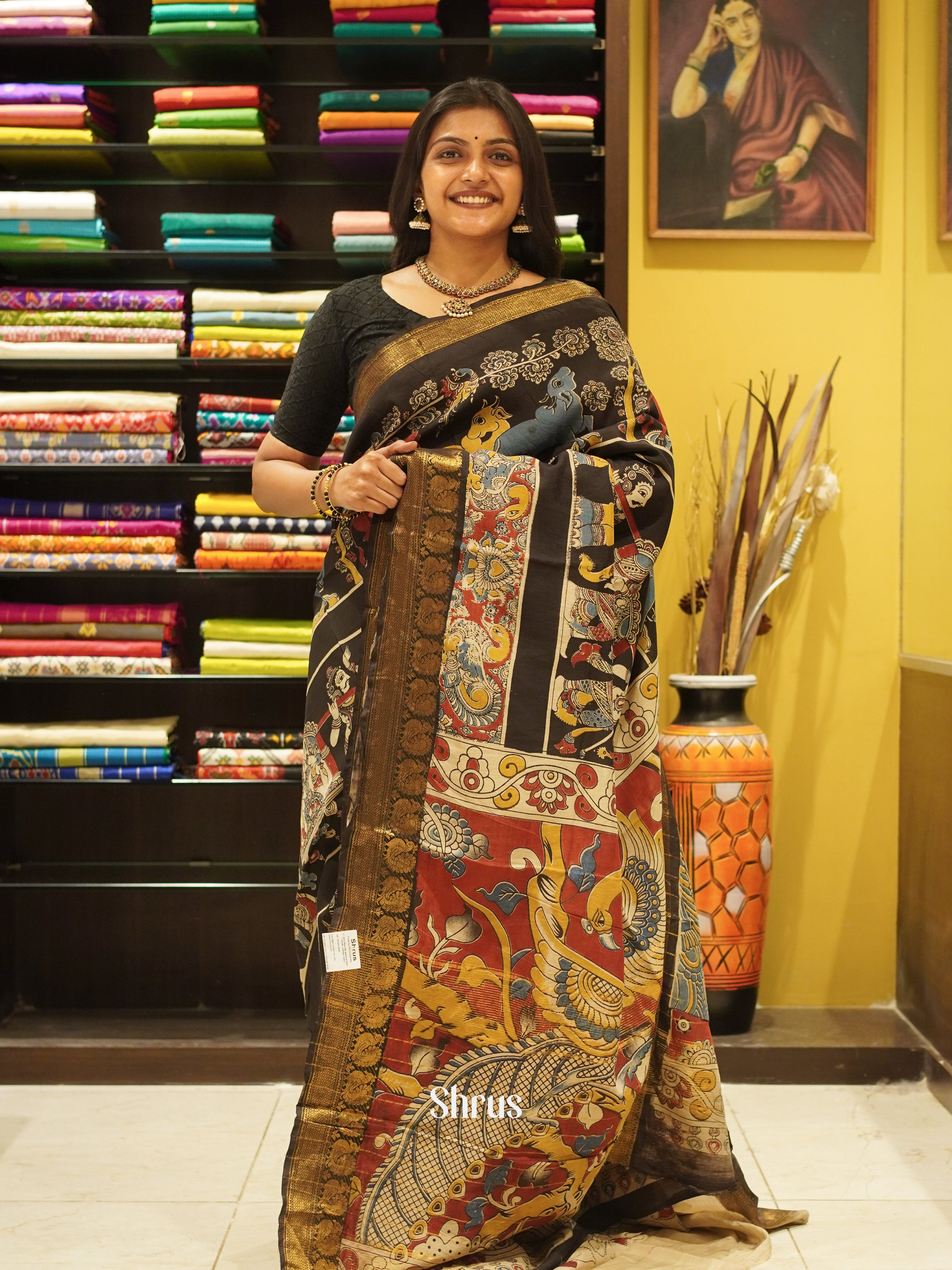 Black & Beige  - Chennur-kalamkari - Shop on ShrusEternity.com