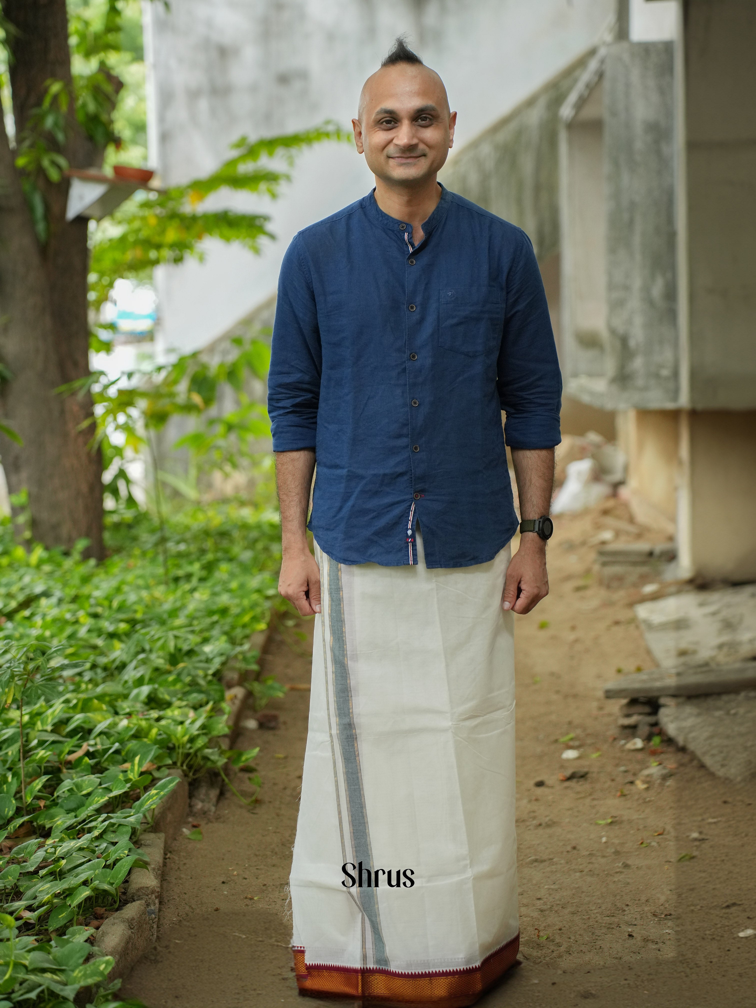 White & Maroon - Dhoti