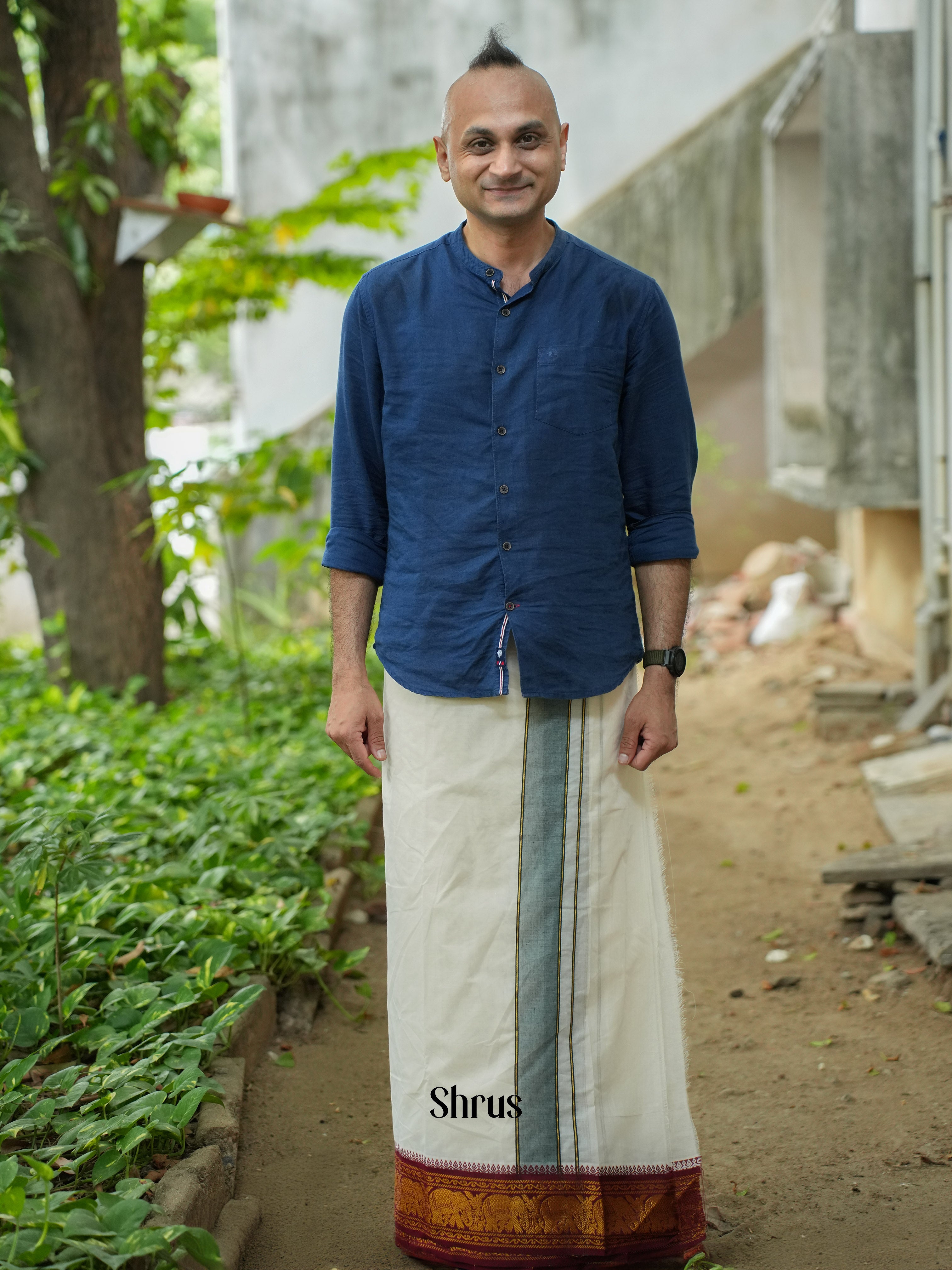 Cream & Maroon - Dhoti - Shop on ShrusEternity.com