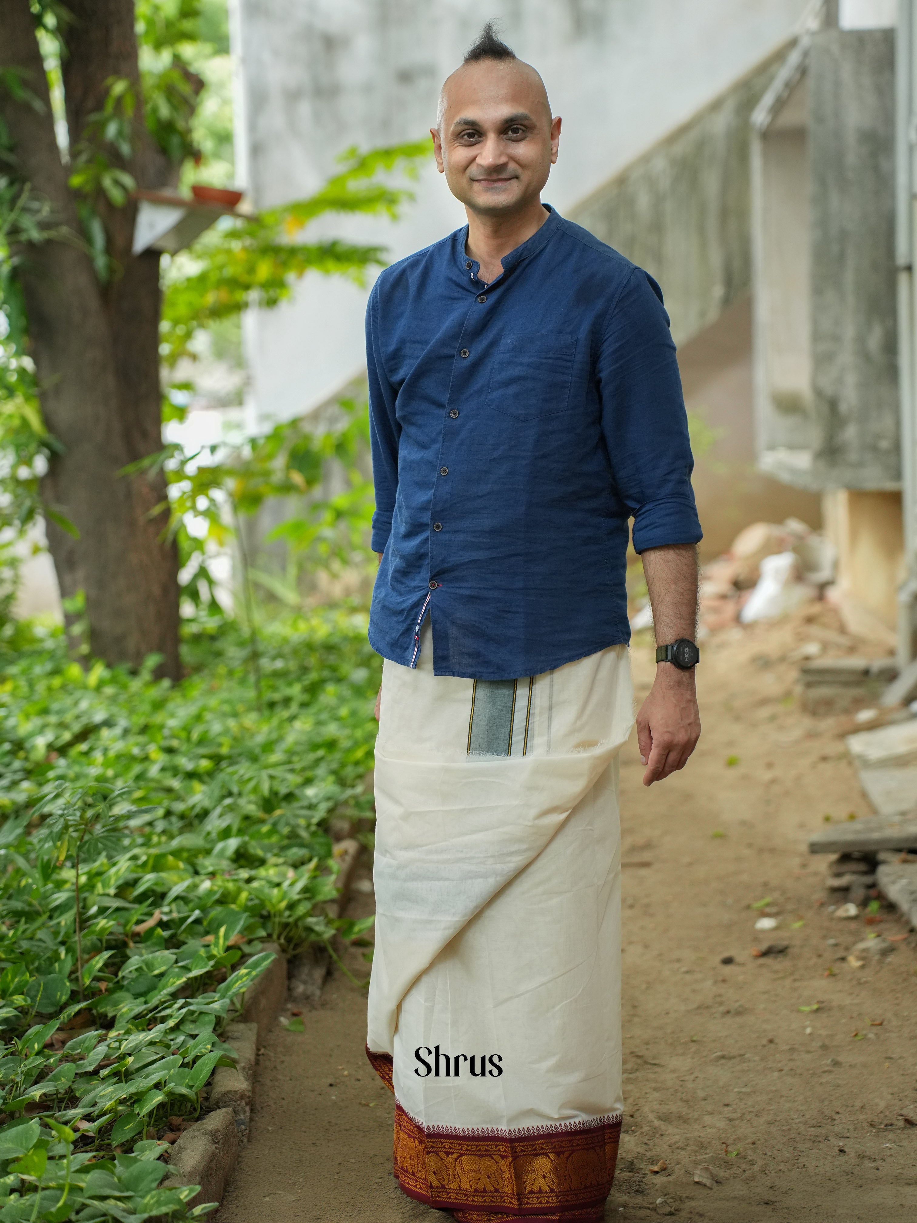 Cream & Maroon - Dhoti - Shop on ShrusEternity.com