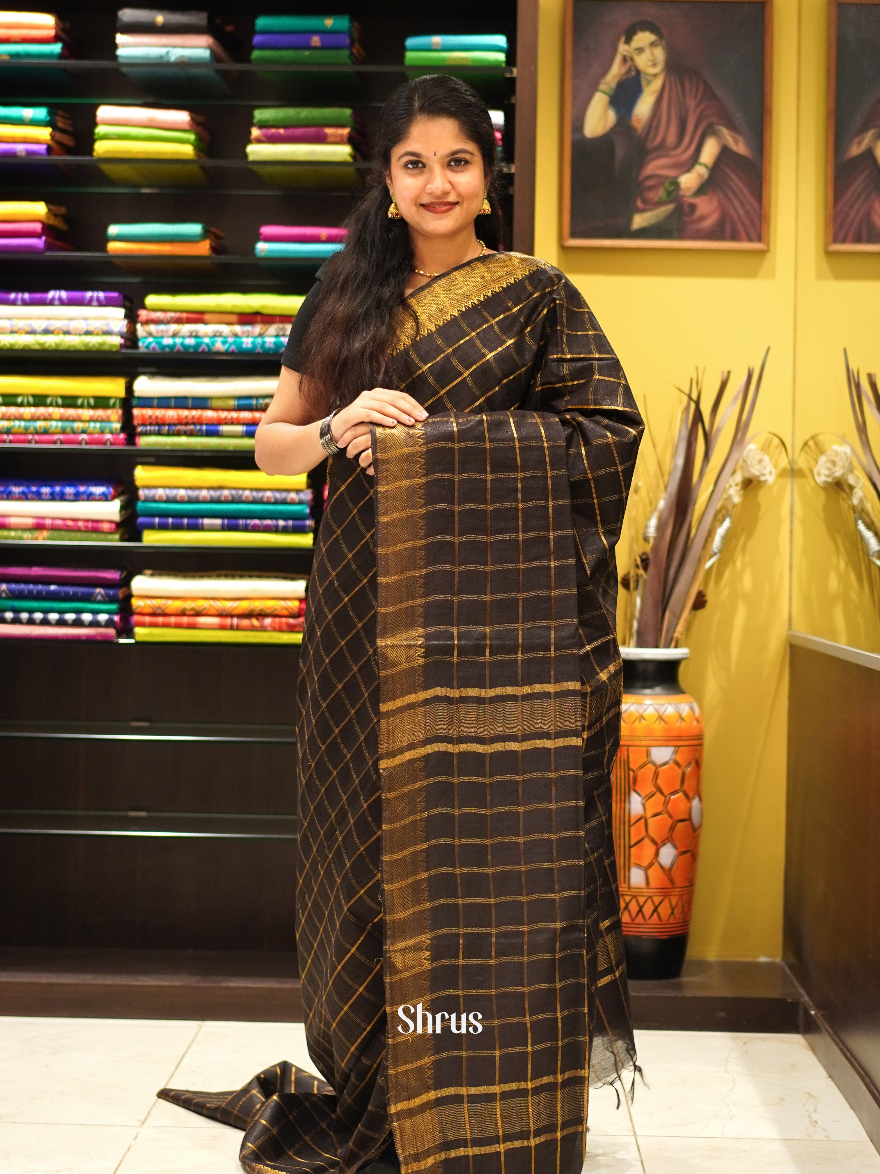 Dark Brown(Single Tone) - Semi Tussar Saree - Shop on ShrusEternity.com