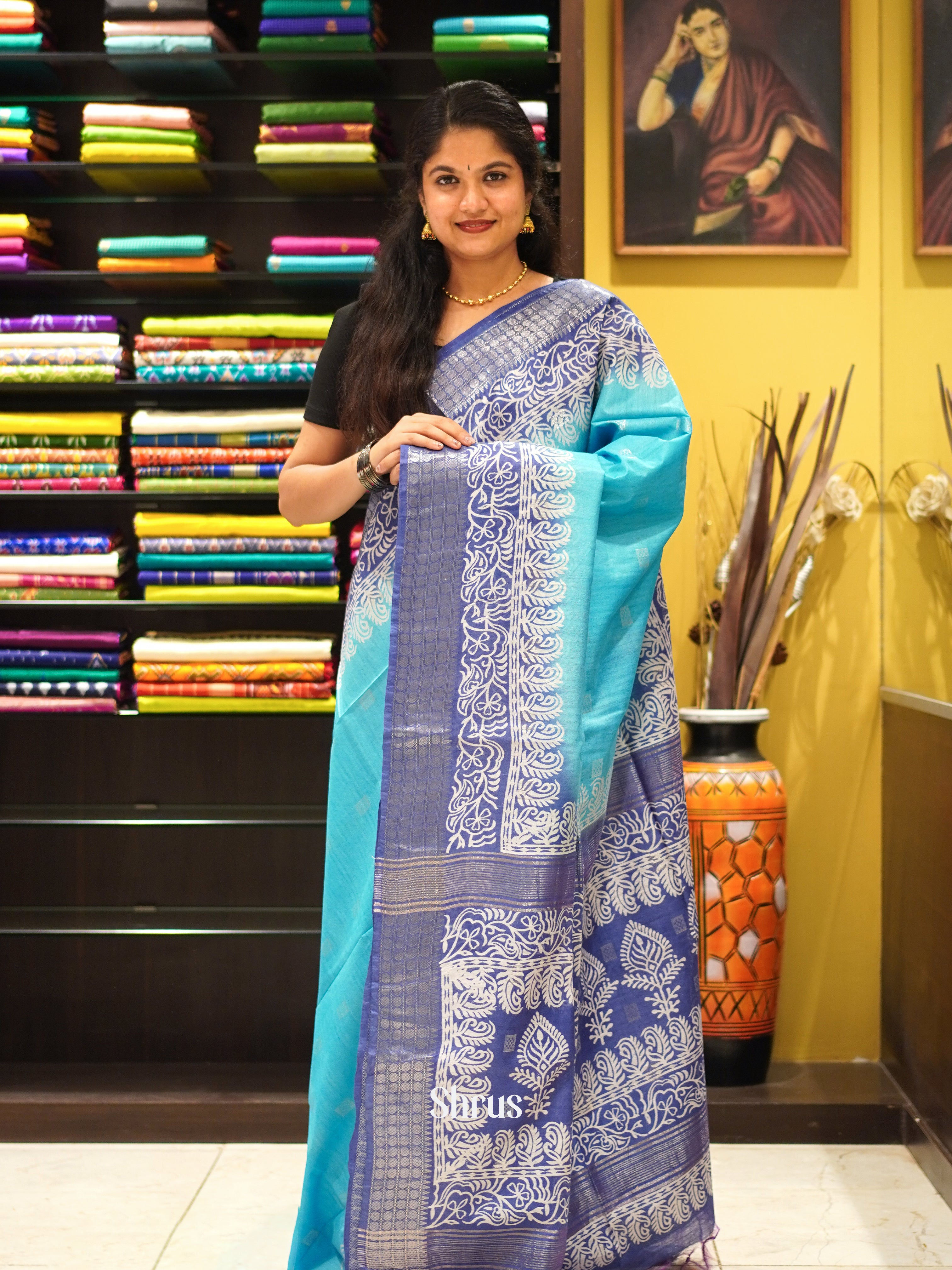 Blue & Purple  - Semi Tussar Saree - Shop on ShrusEternity.com