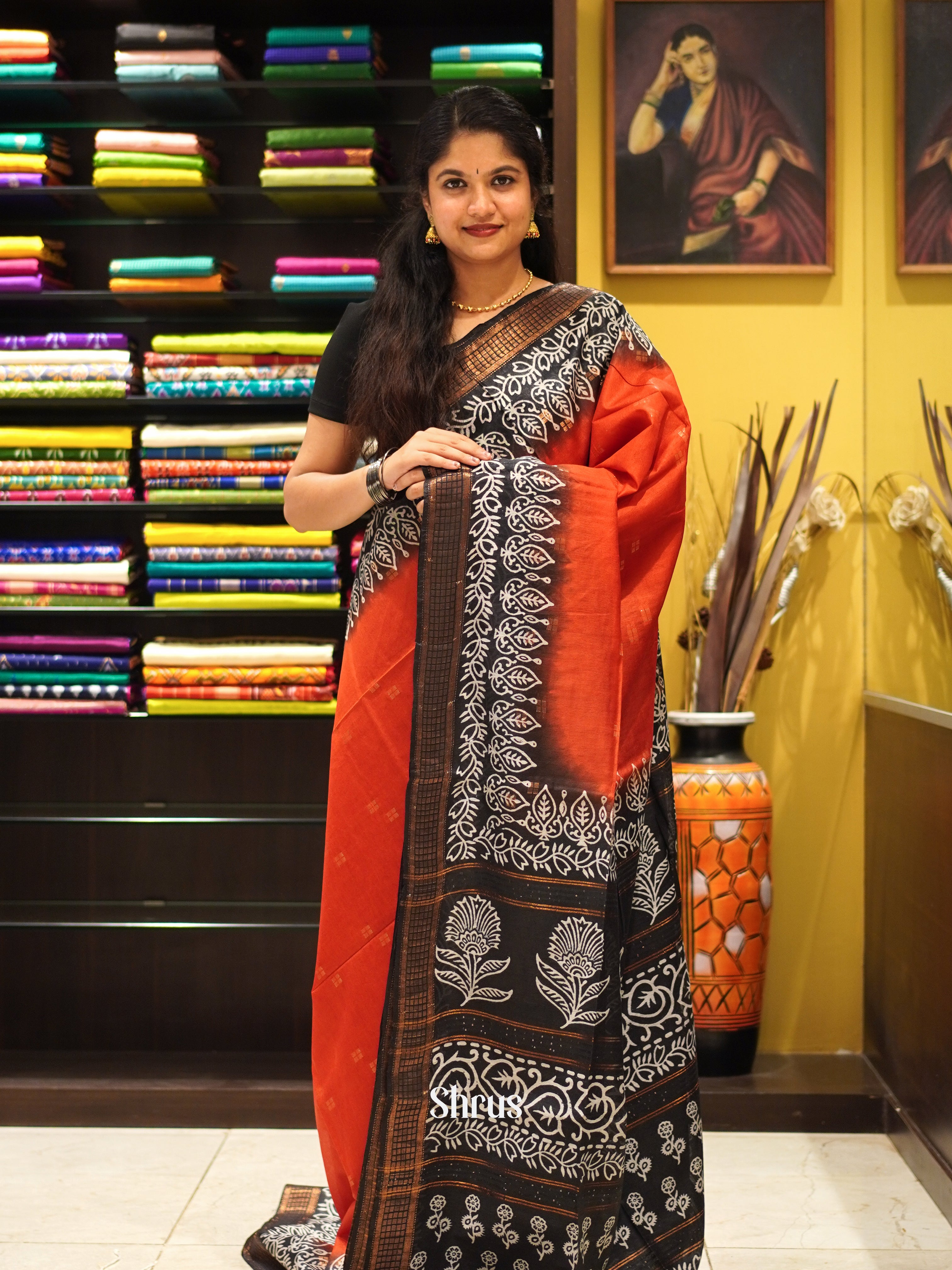 Red & Black - Semi Tussar Saree - Shop on ShrusEternity.com