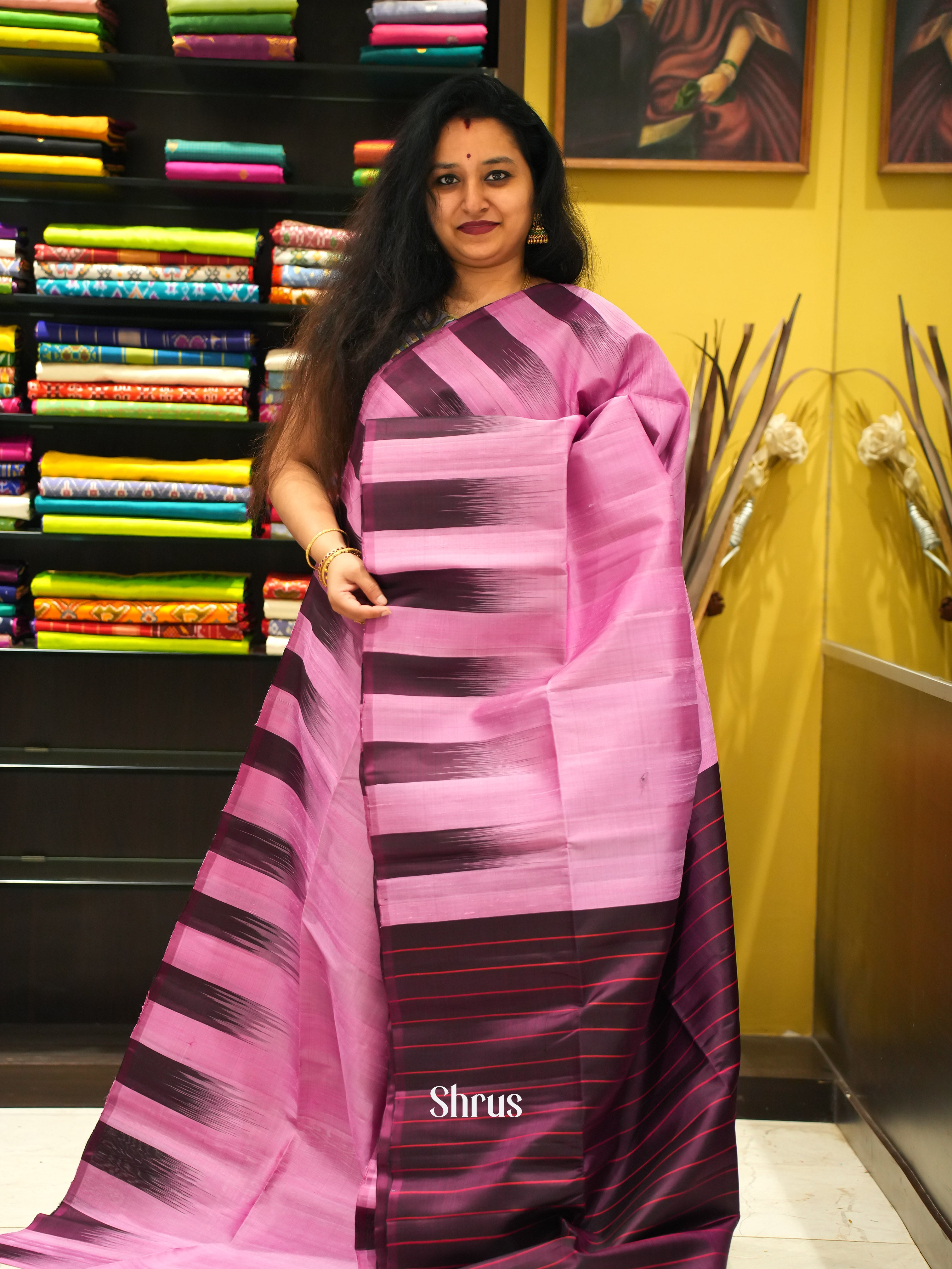 Pink & Wine - Soft Silk Saree - Shop on ShrusEternity.com