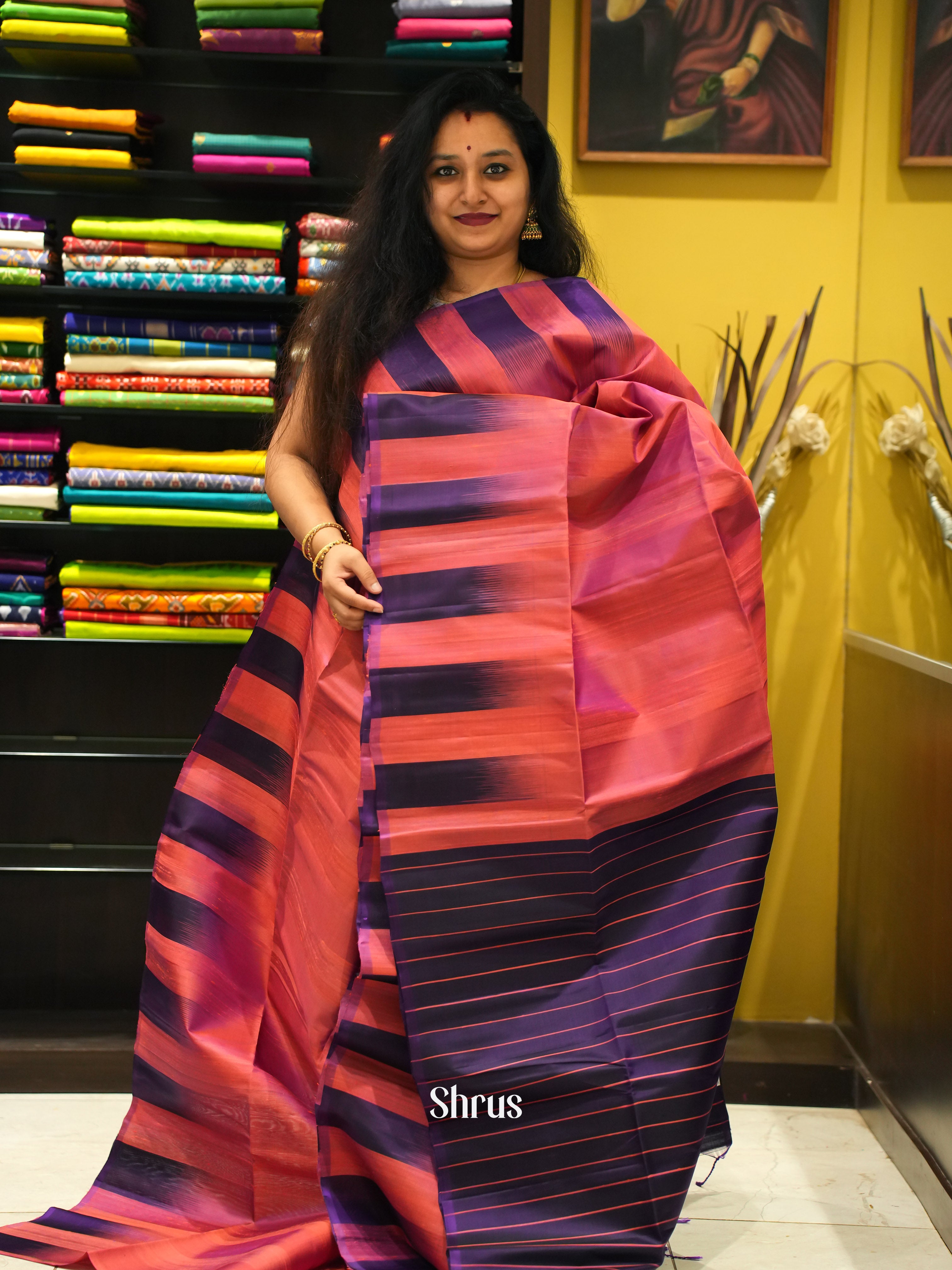 Pink & Violet - Soft Silk Saree - Shop on ShrusEternity.com