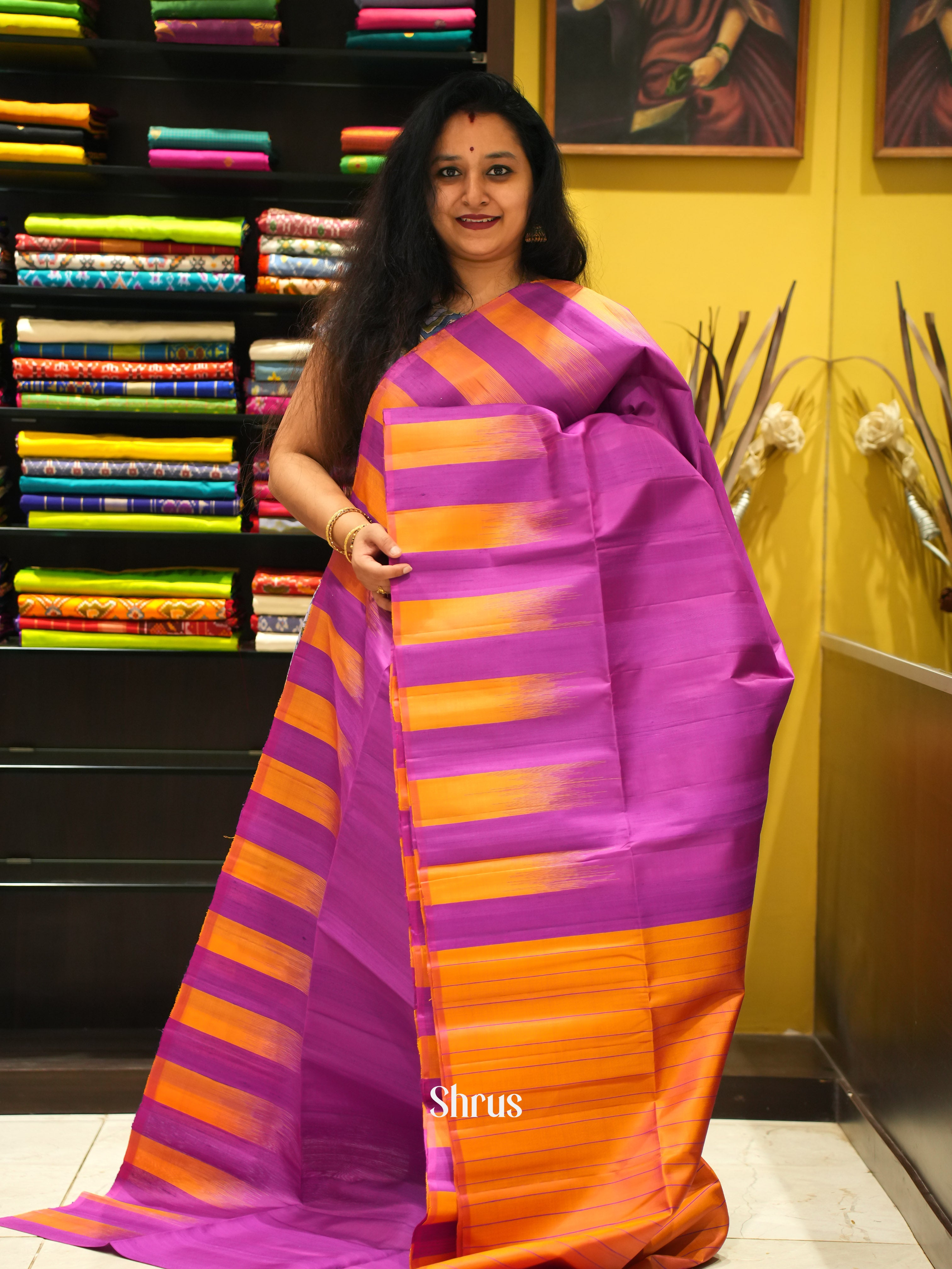 Purple & Orange - Soft Silk Saree