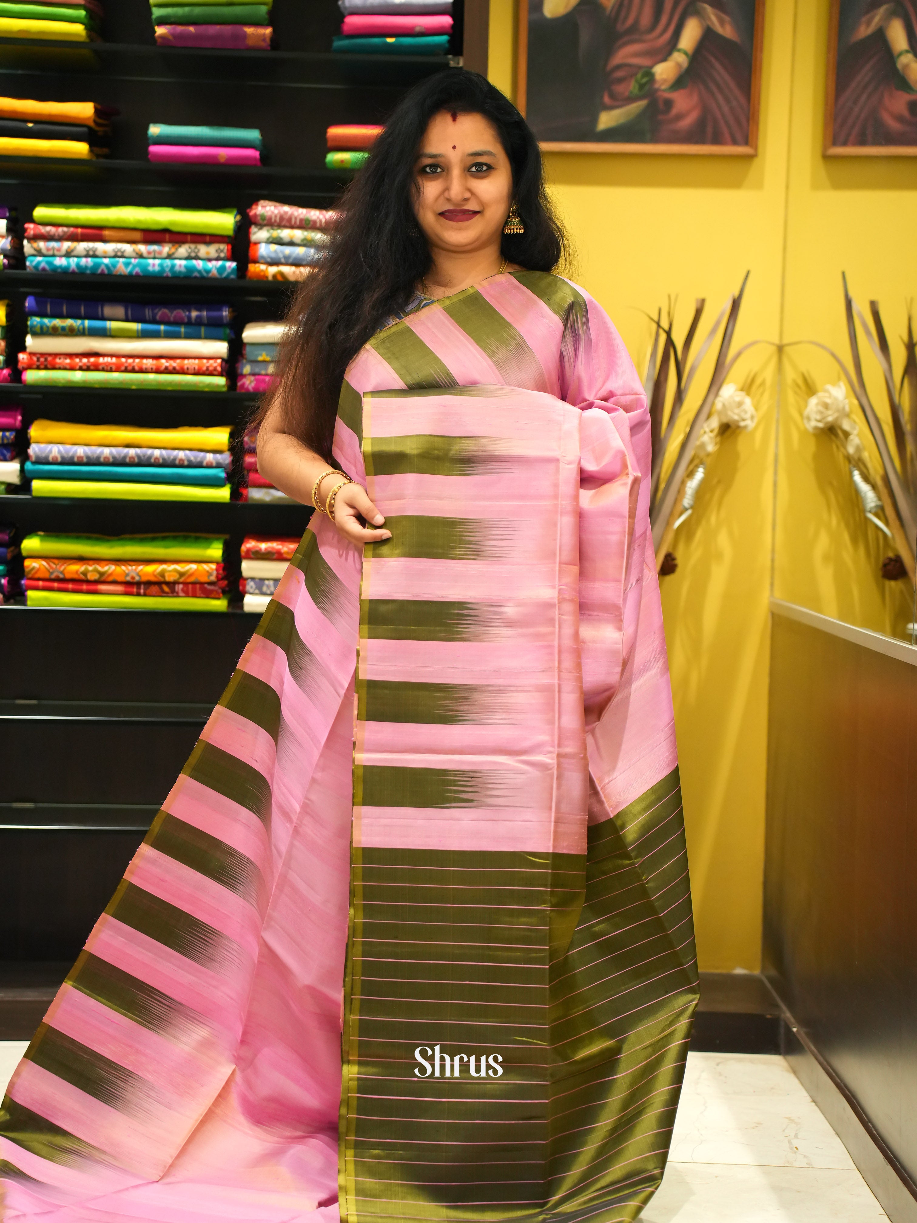 Pink & Green - Soft Silk Saree - Shop on ShrusEternity.com
