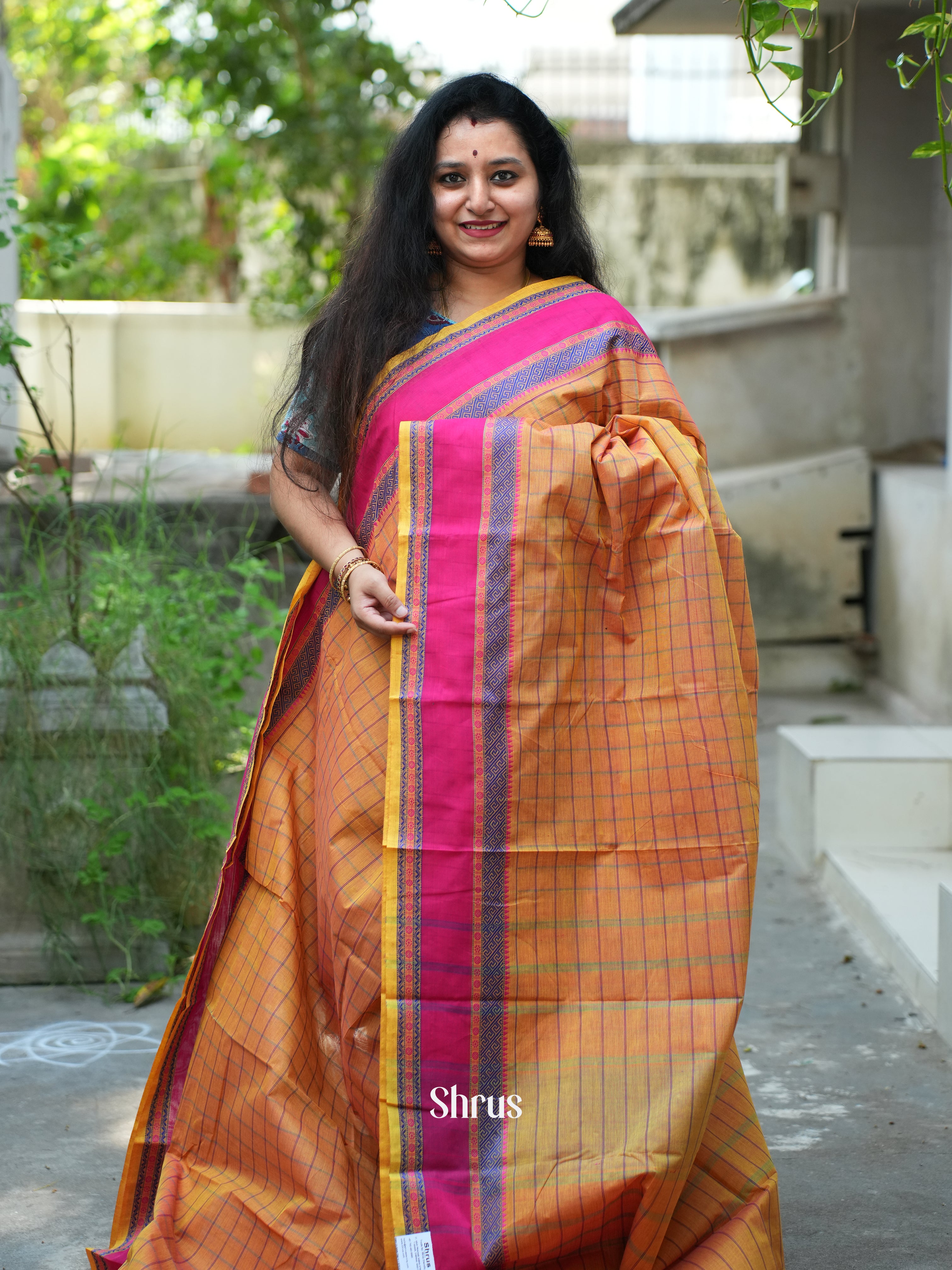 Orange & Pink- Chettinad Cotton Saree