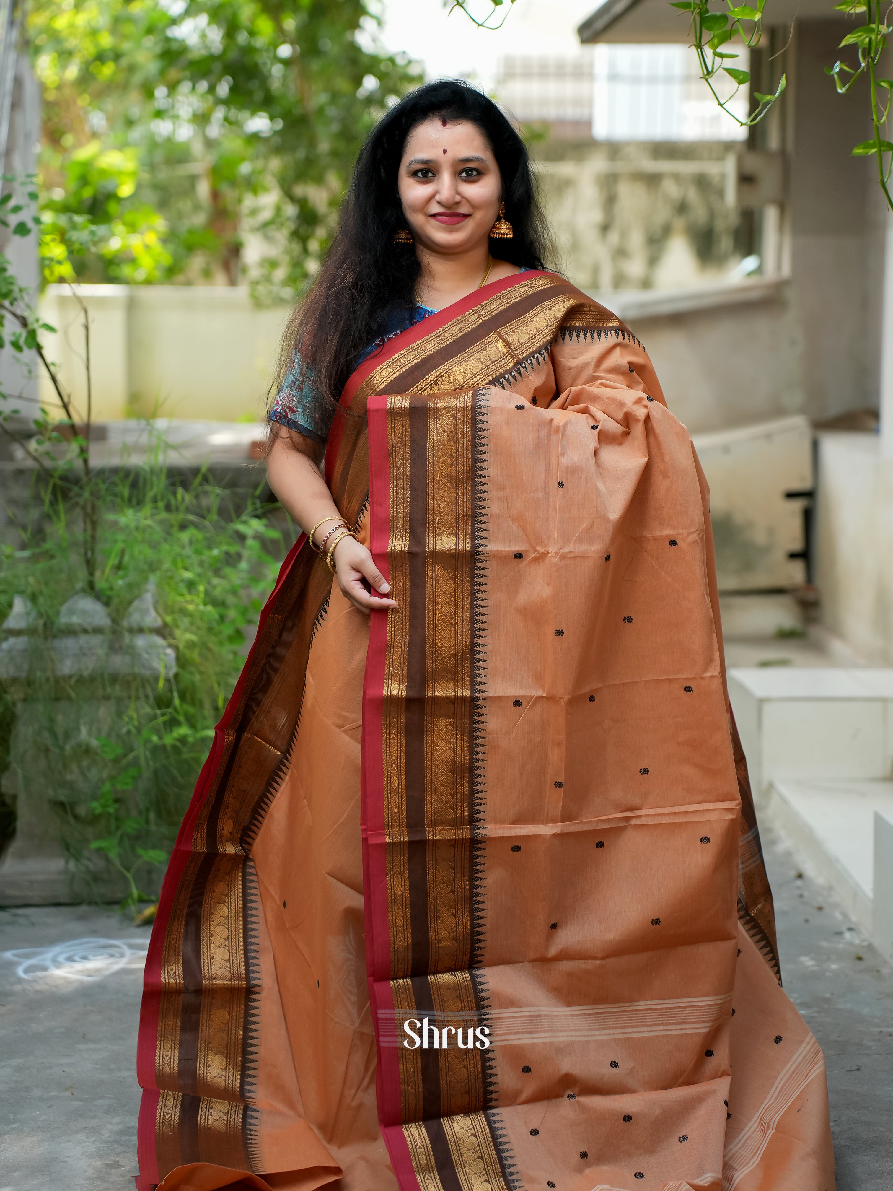 Light Brown & Red - Chettinad Cotton Saree