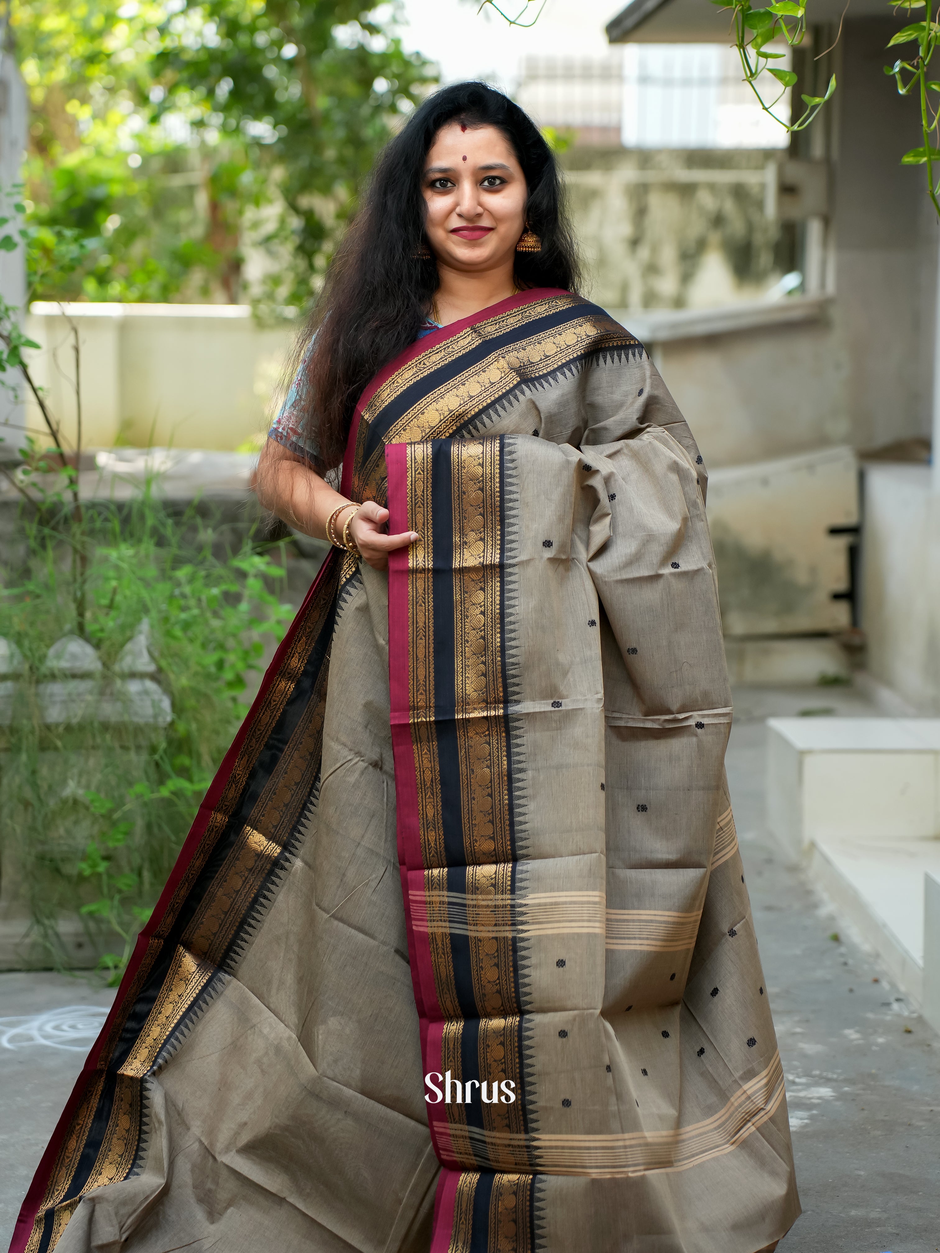 Grey & Black - Chettinad Cotton Saree - Shop on ShrusEternity.com