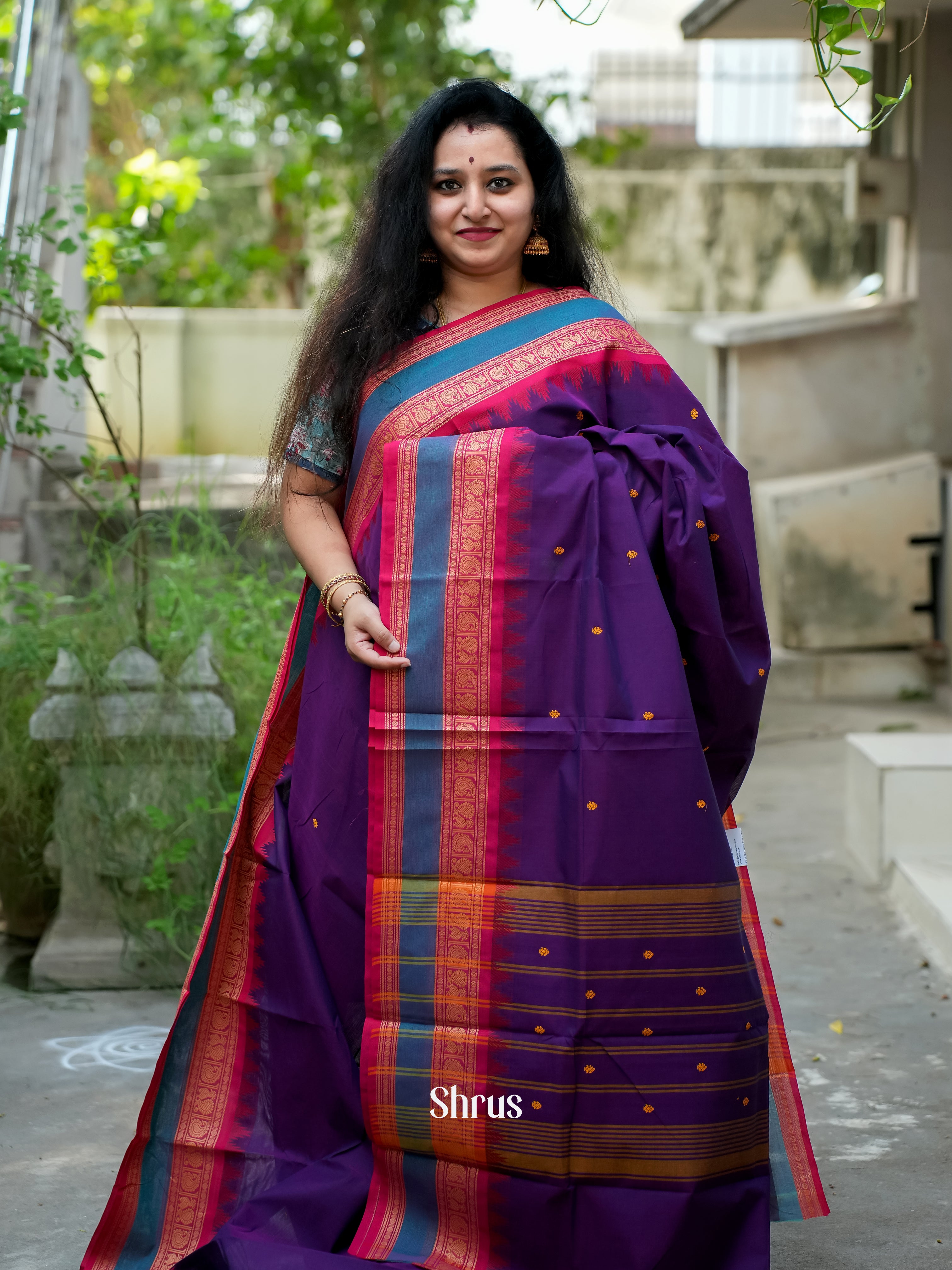 Violet & Pink- Chettinad Cotton Saree - Shop on ShrusEternity.com