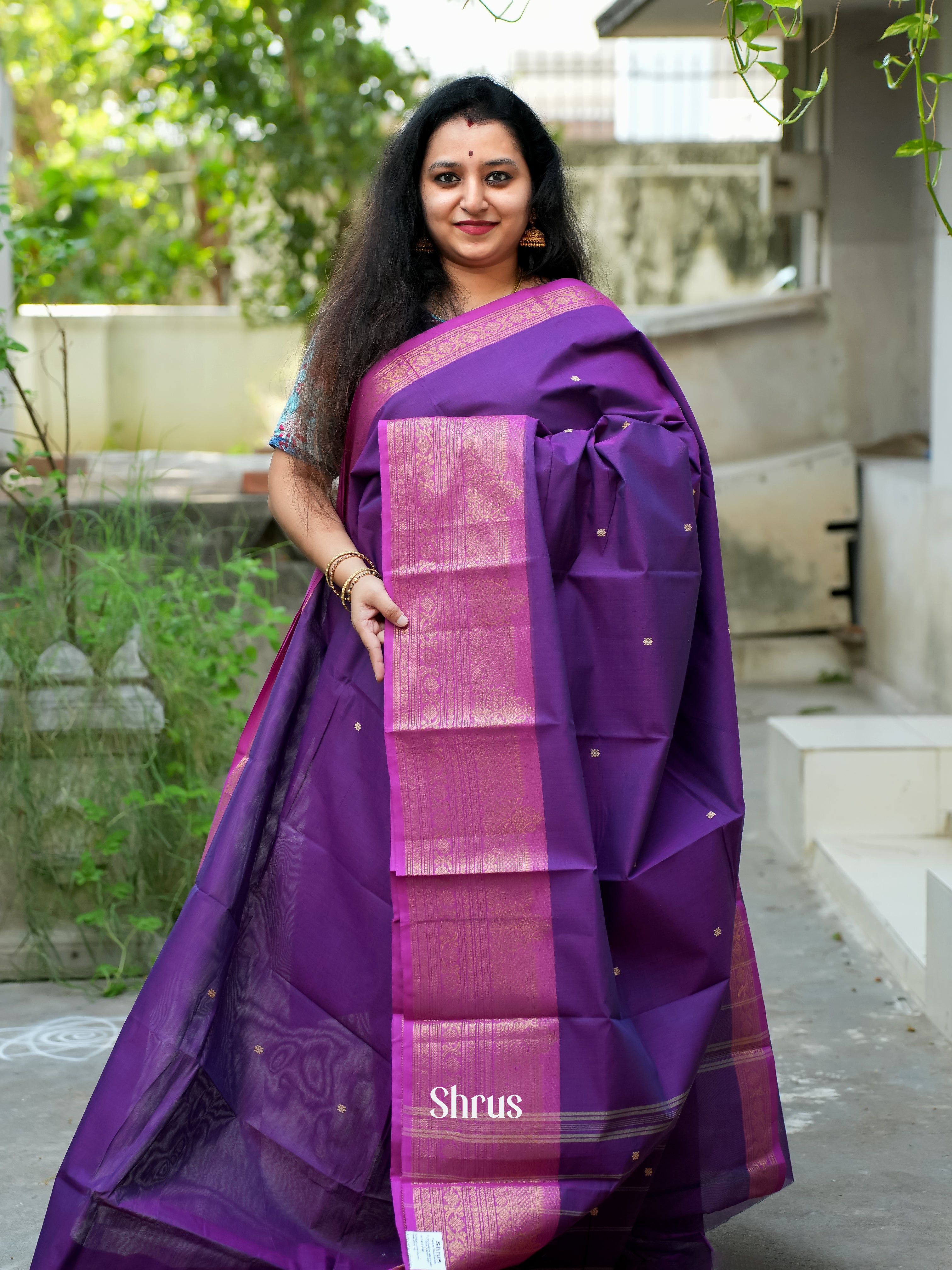 Violet & pink - Chettinad Cotton Saree - Shop on ShrusEternity.com