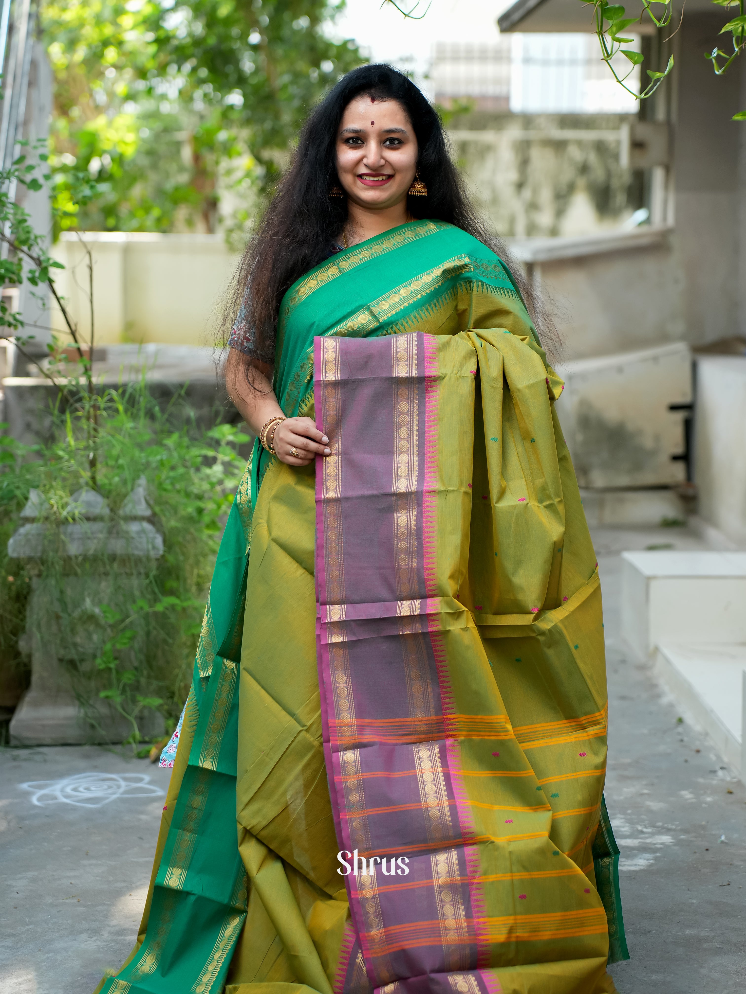 Green & Purple - Chettinad Cotton Saree - Shop on ShrusEternity.com