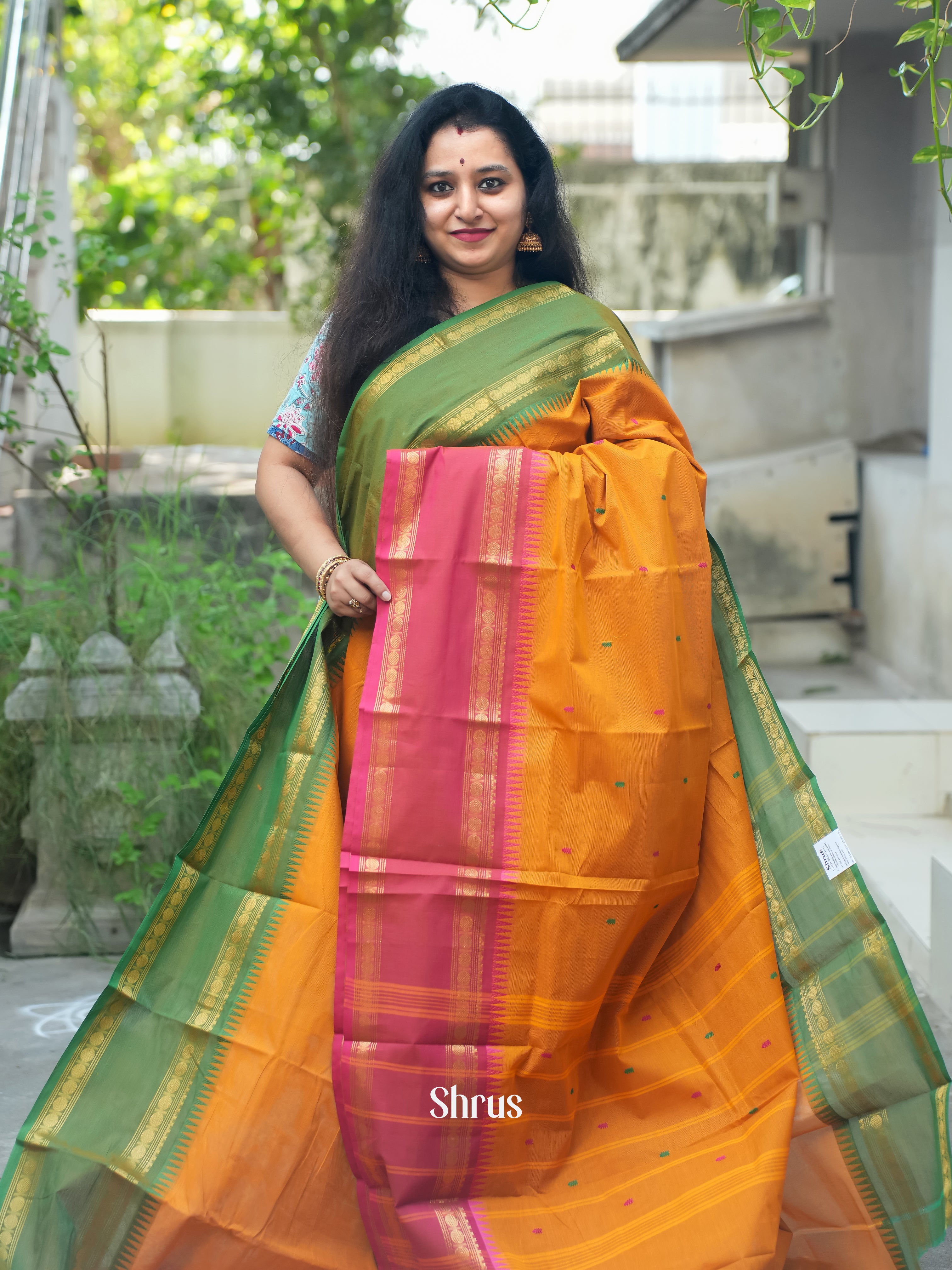 Mustard & Green - Chettinad Cotton Saree - Shop on ShrusEternity.com