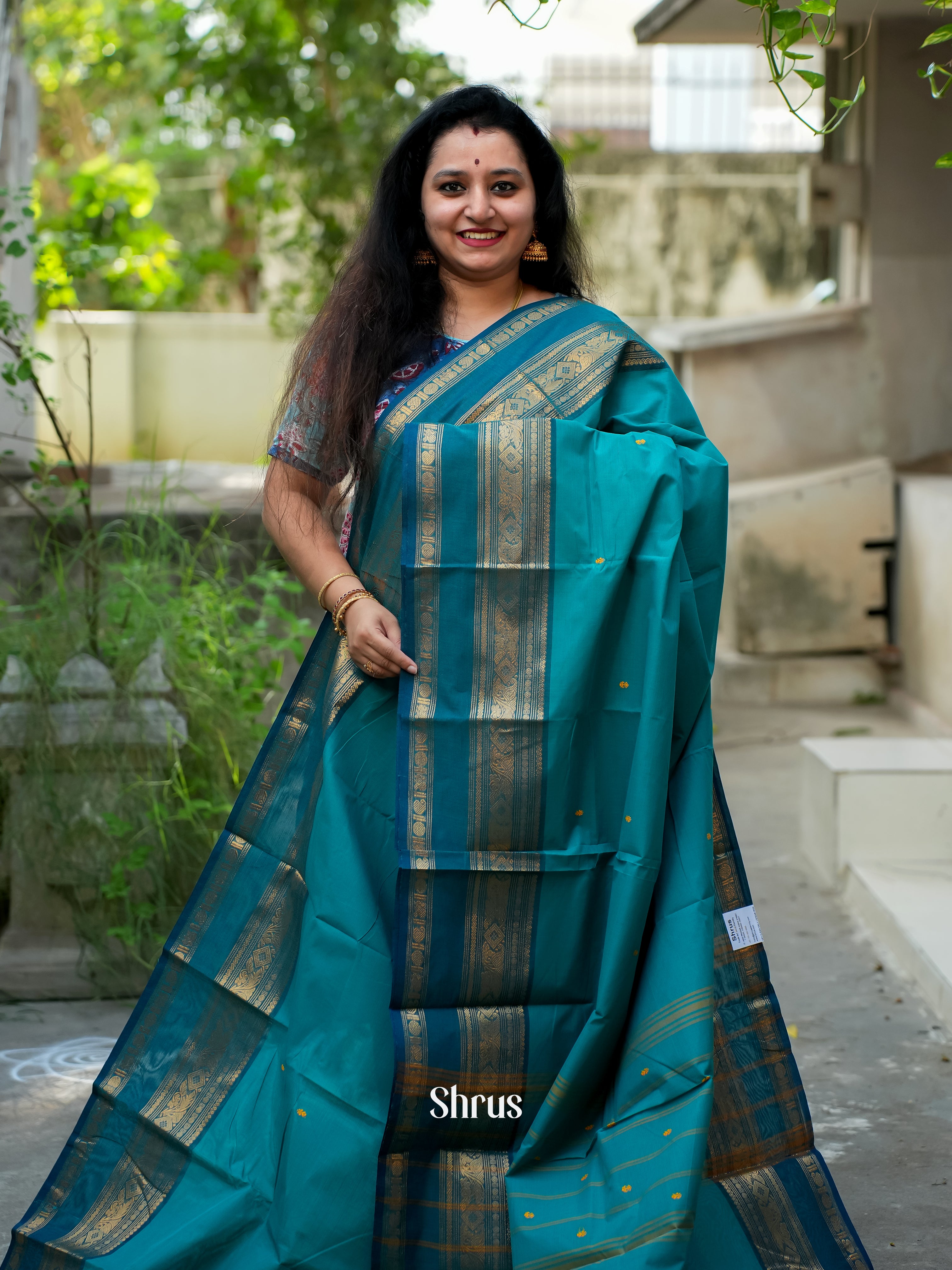 Blue & Teal - Chettinad Cotton Saree