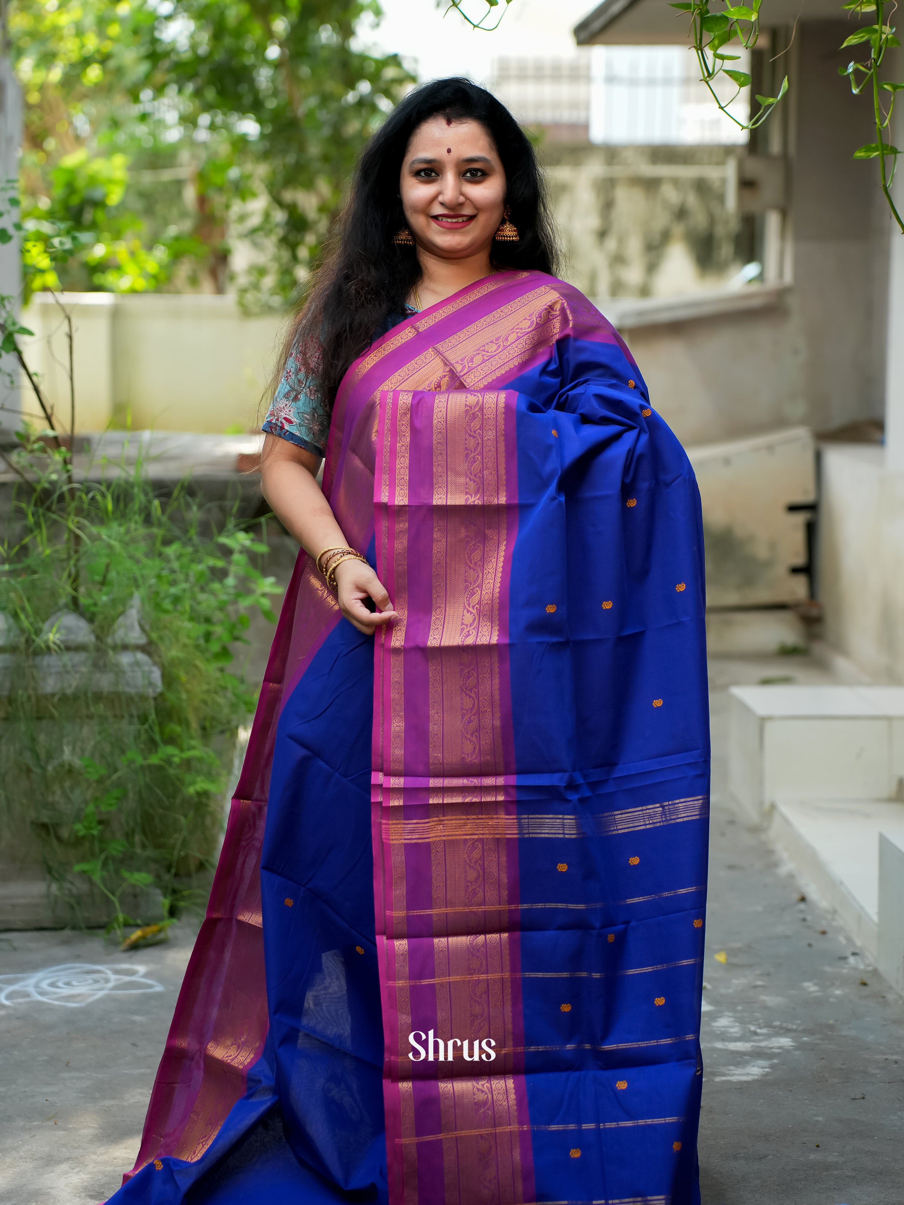 Blue & Purple - Chettinad Cotton Saree - Shop on ShrusEternity.com