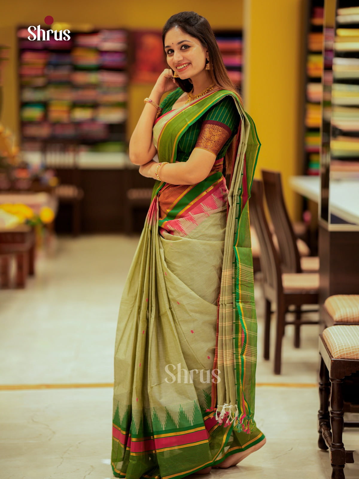 Grey & Green - Chettinad Cotton Saree