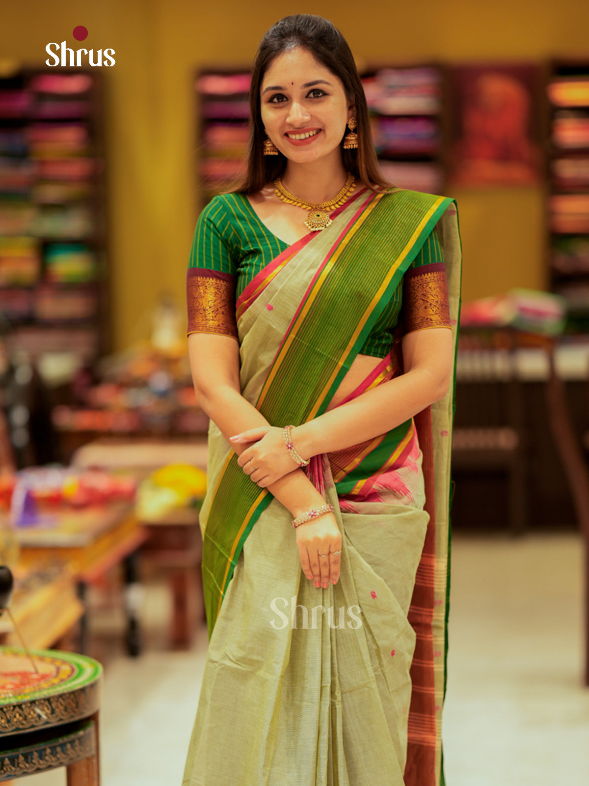 Grey & Green - Chettinad Cotton Saree
