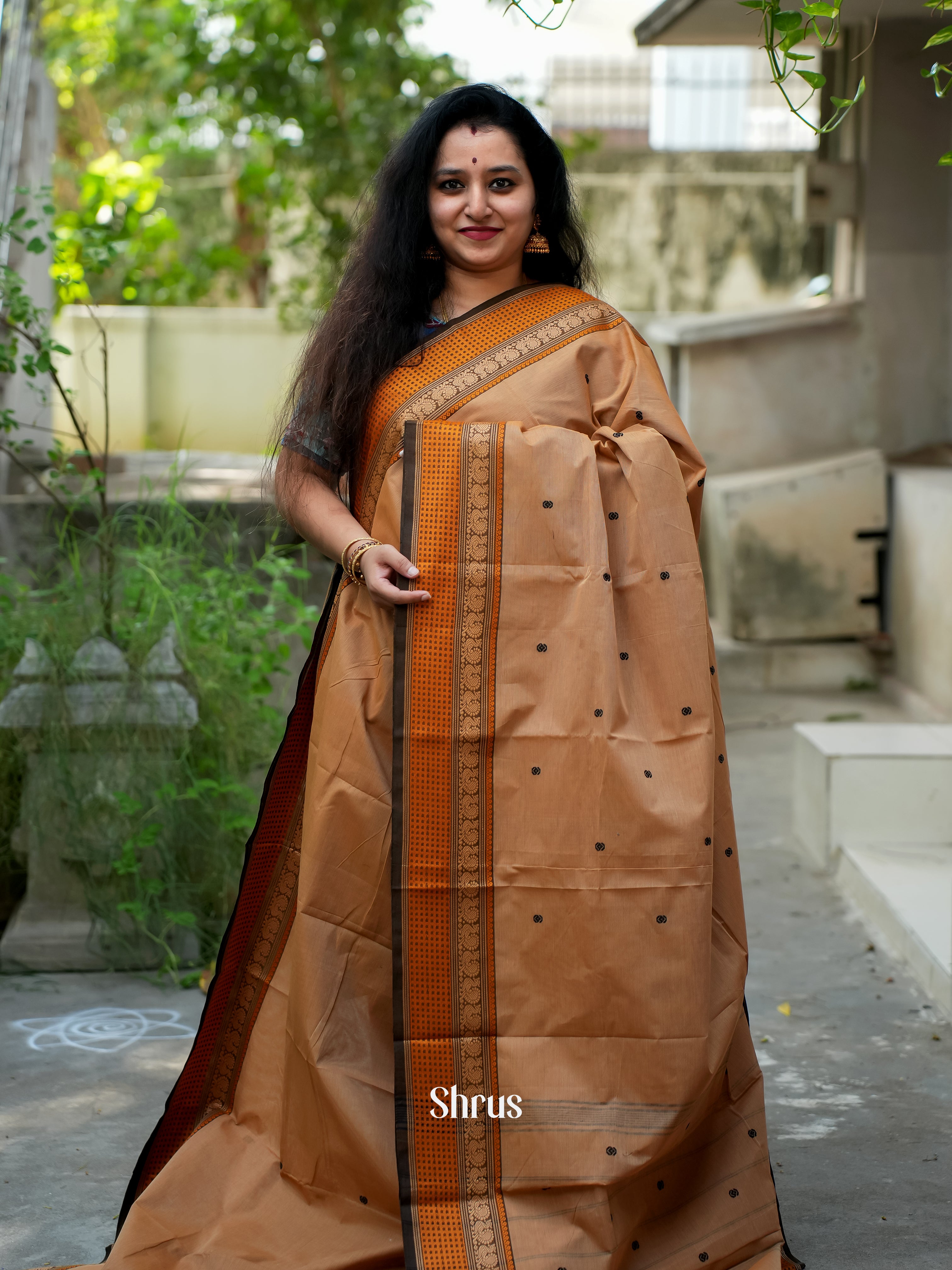 Brown & Orange- Chettinad Cotton Saree