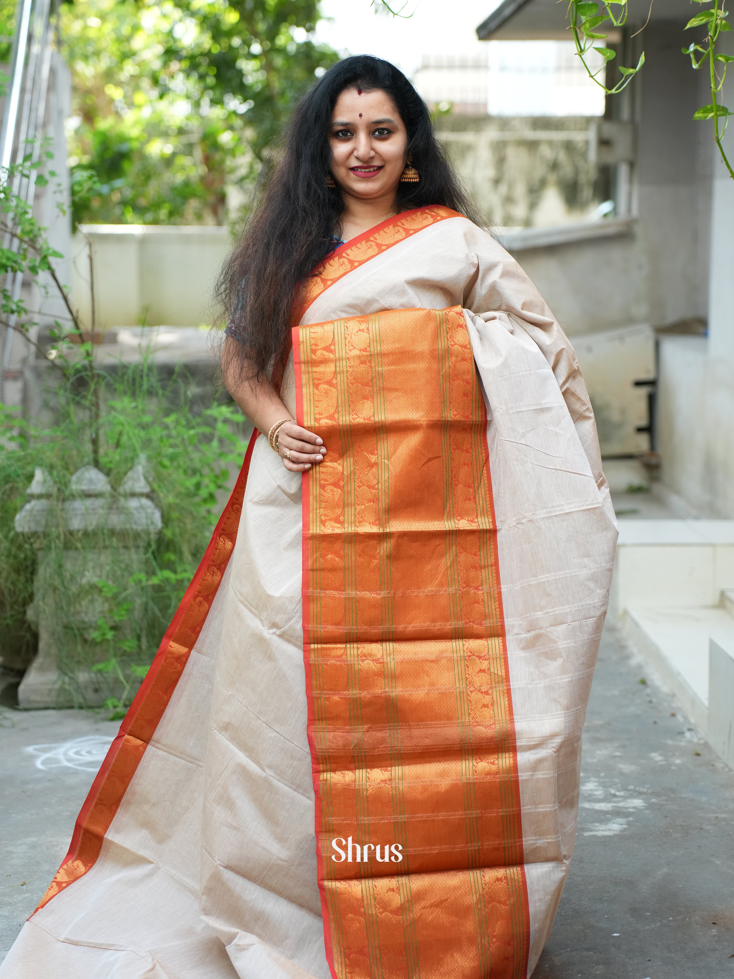 Cream & Red - Narayanpet Cotton - Shop on ShrusEternity.com