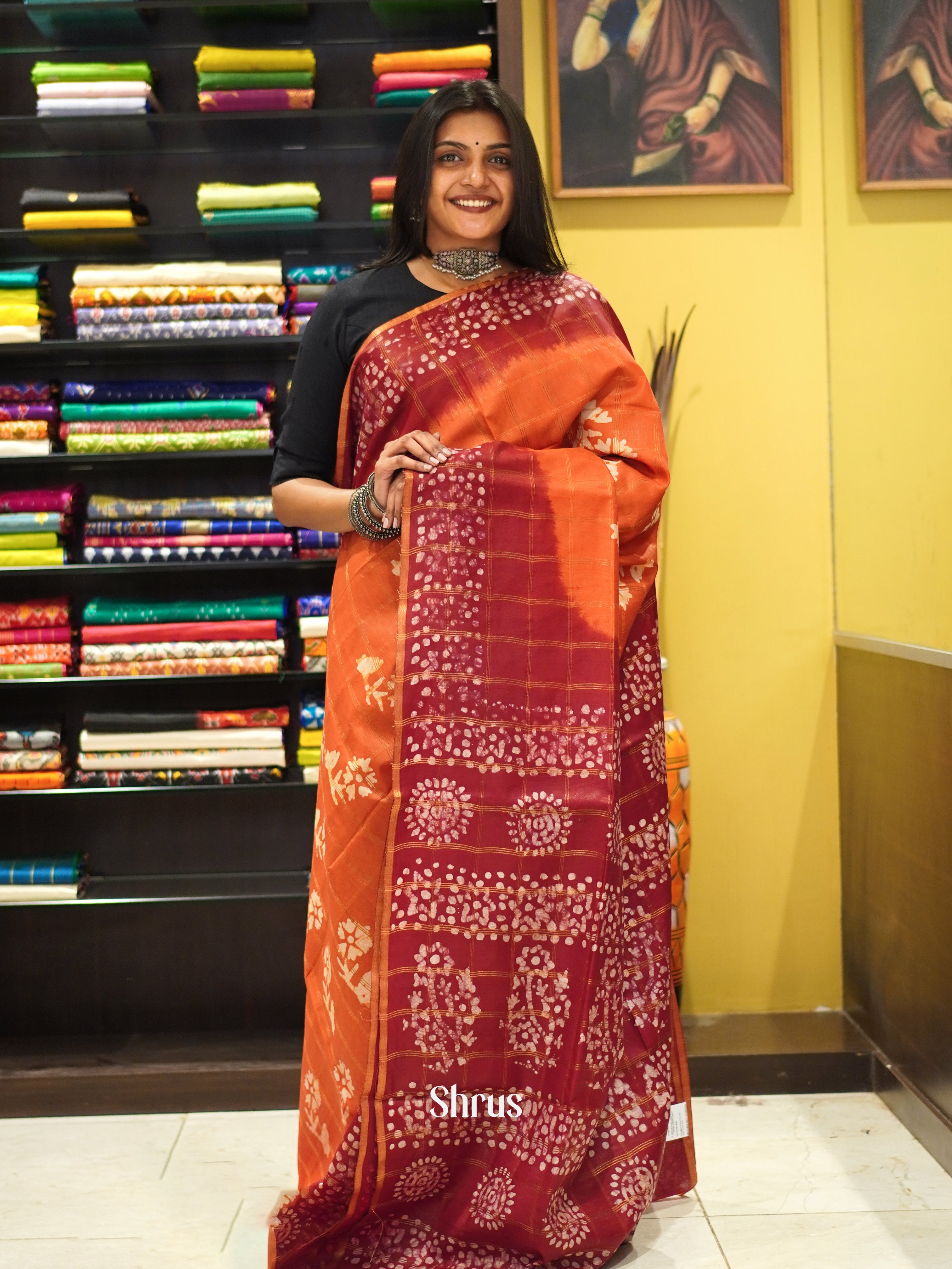 Orange & Red - Bhatik Saree - Shop on ShrusEternity.com