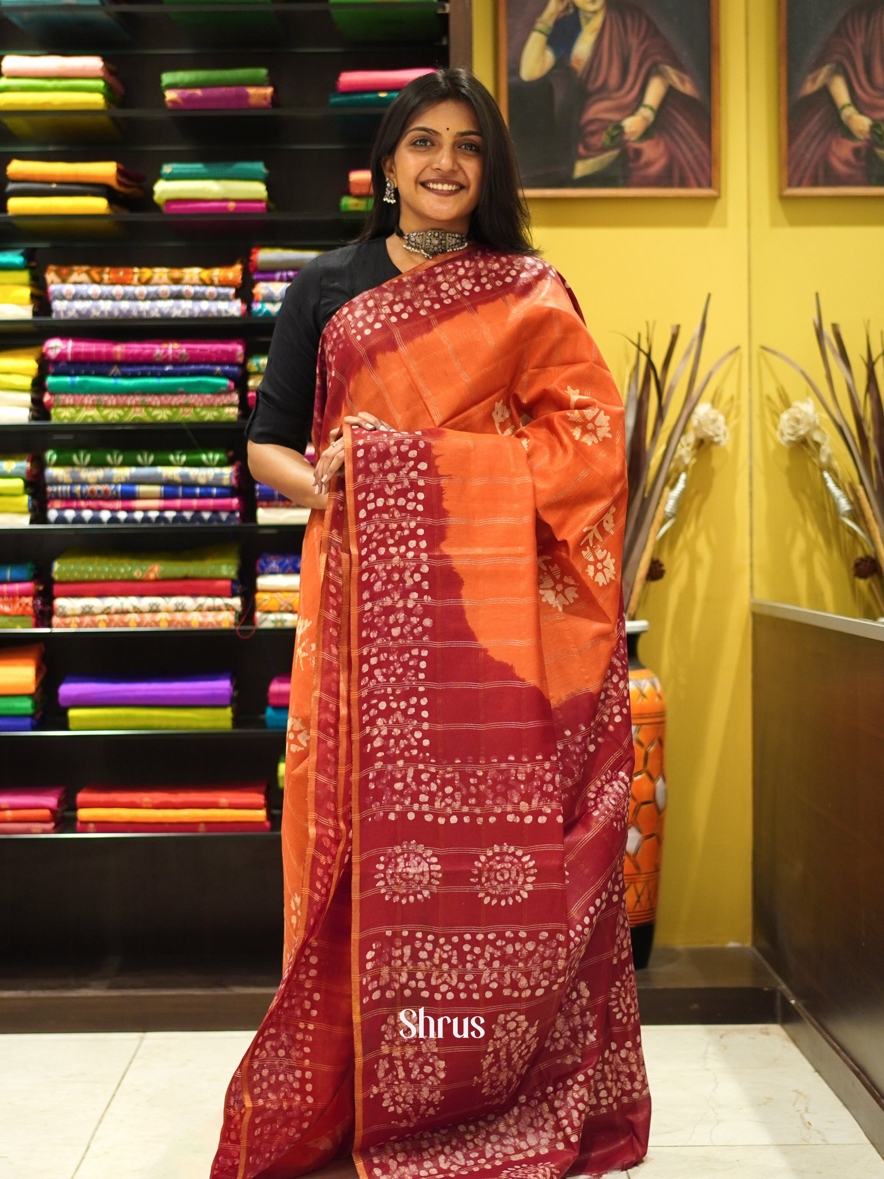 Orange & Red - Bhatik Saree - Shop on ShrusEternity.com