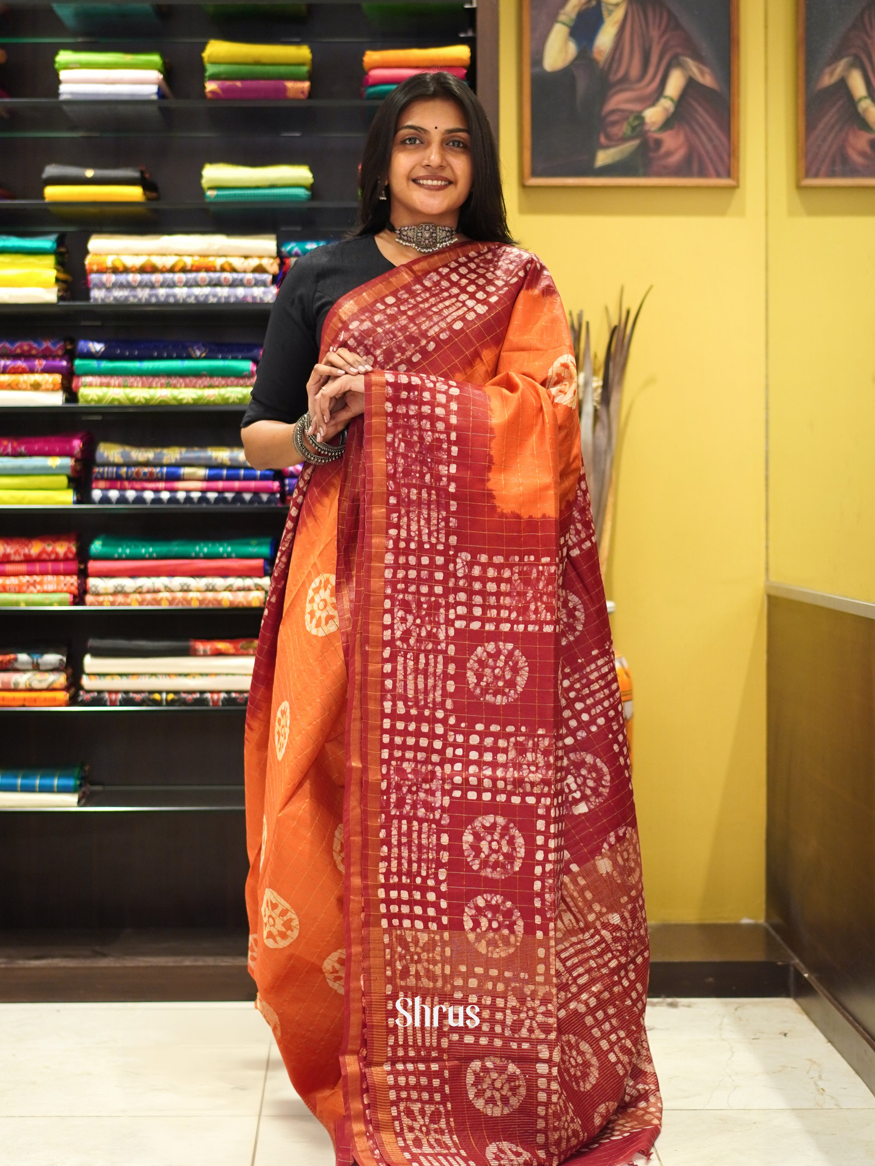 Orange & Red - Bhatik Saree - Shop on ShrusEternity.com