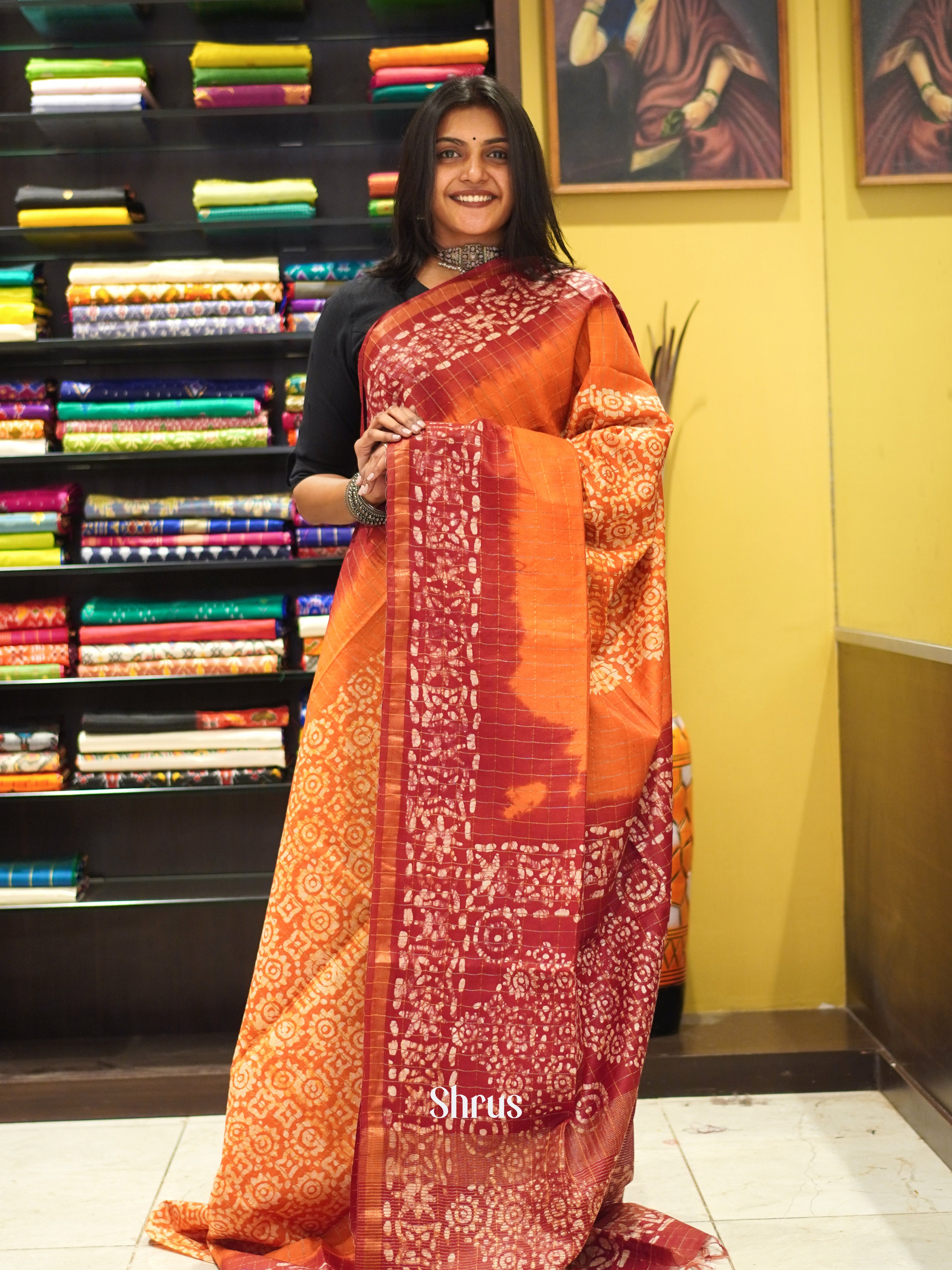 Orange & Red - Bhatik Saree - Shop on ShrusEternity.com