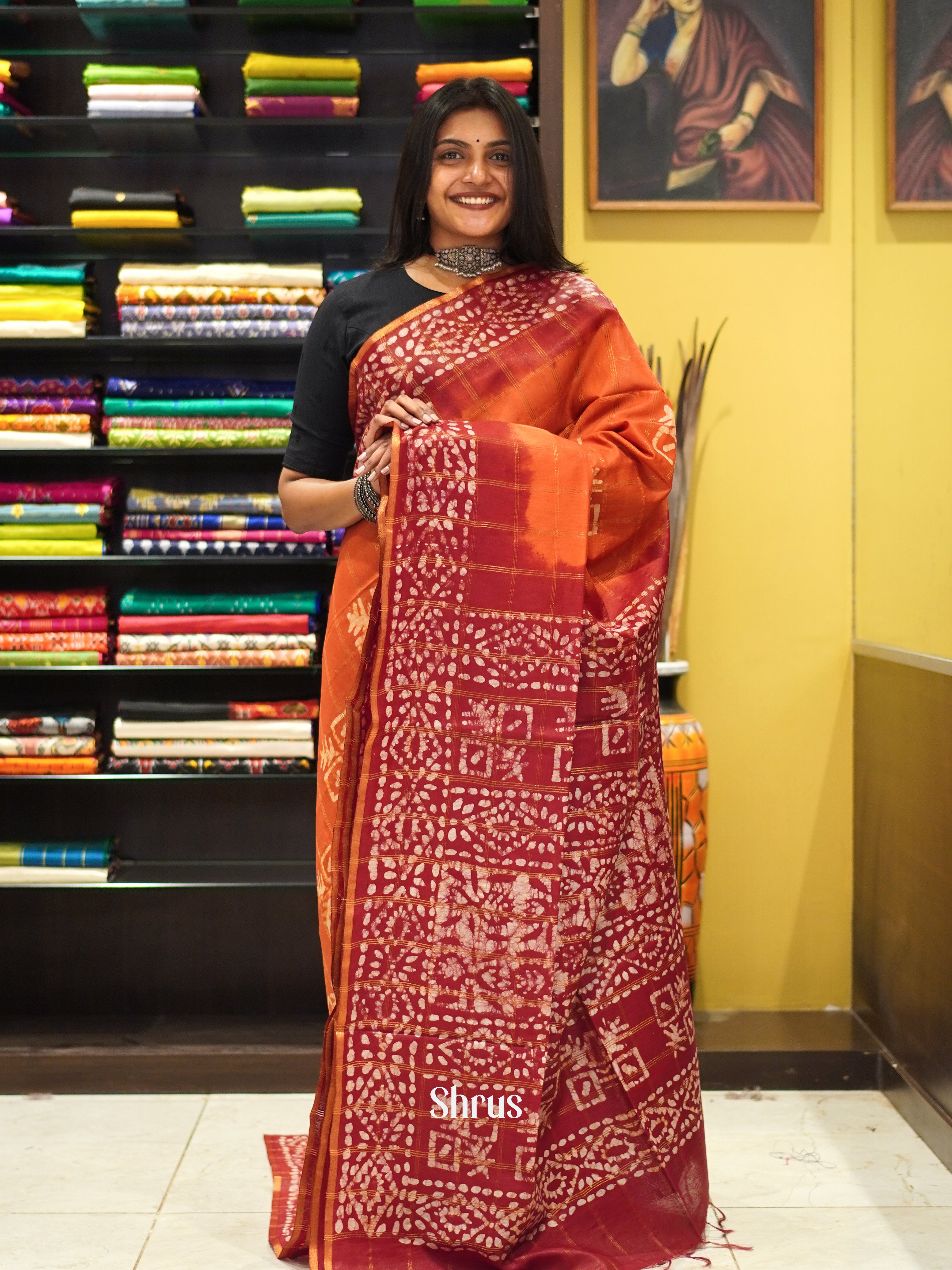 Orange & Red - Bhatik Saree - Shop on ShrusEternity.com