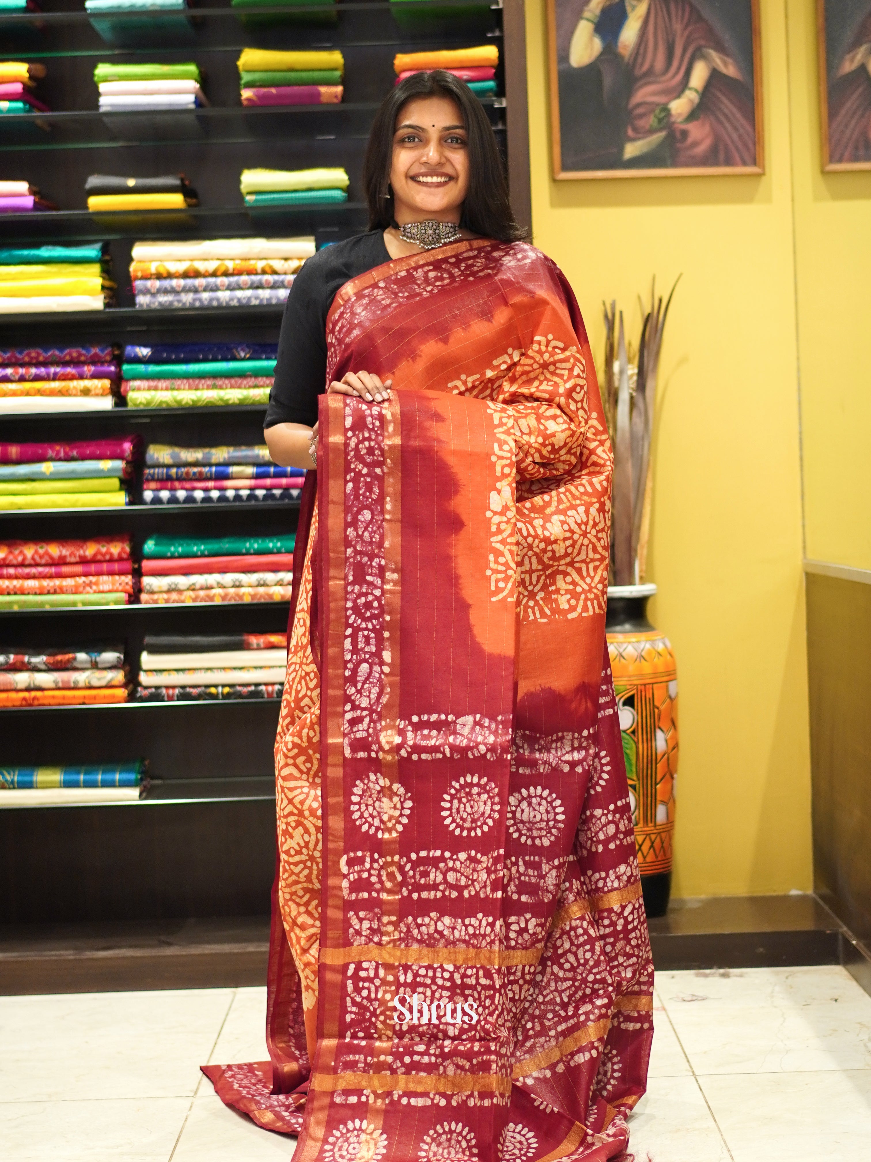 Orange & Red - Bhatik Saree - Shop on ShrusEternity.com