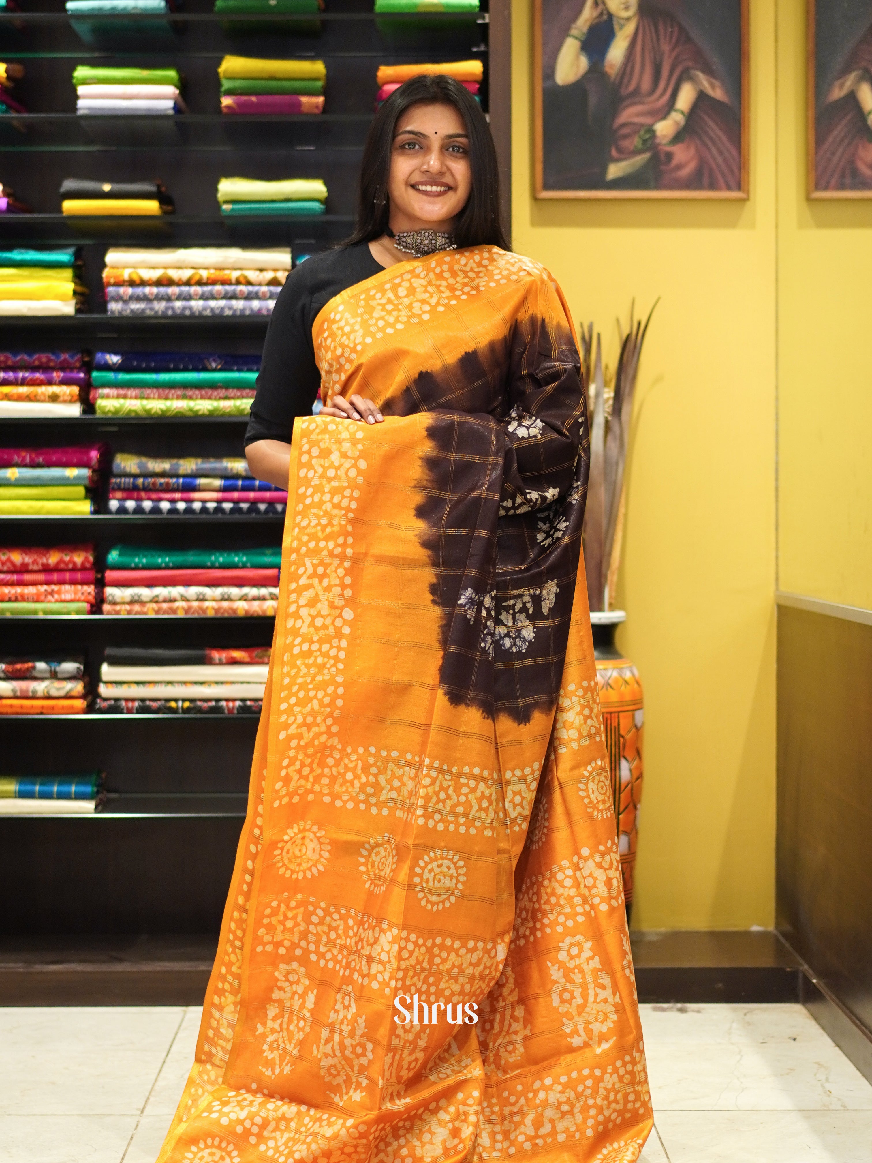 Brown & Yellow - Bhatik Saree - Shop on ShrusEternity.com