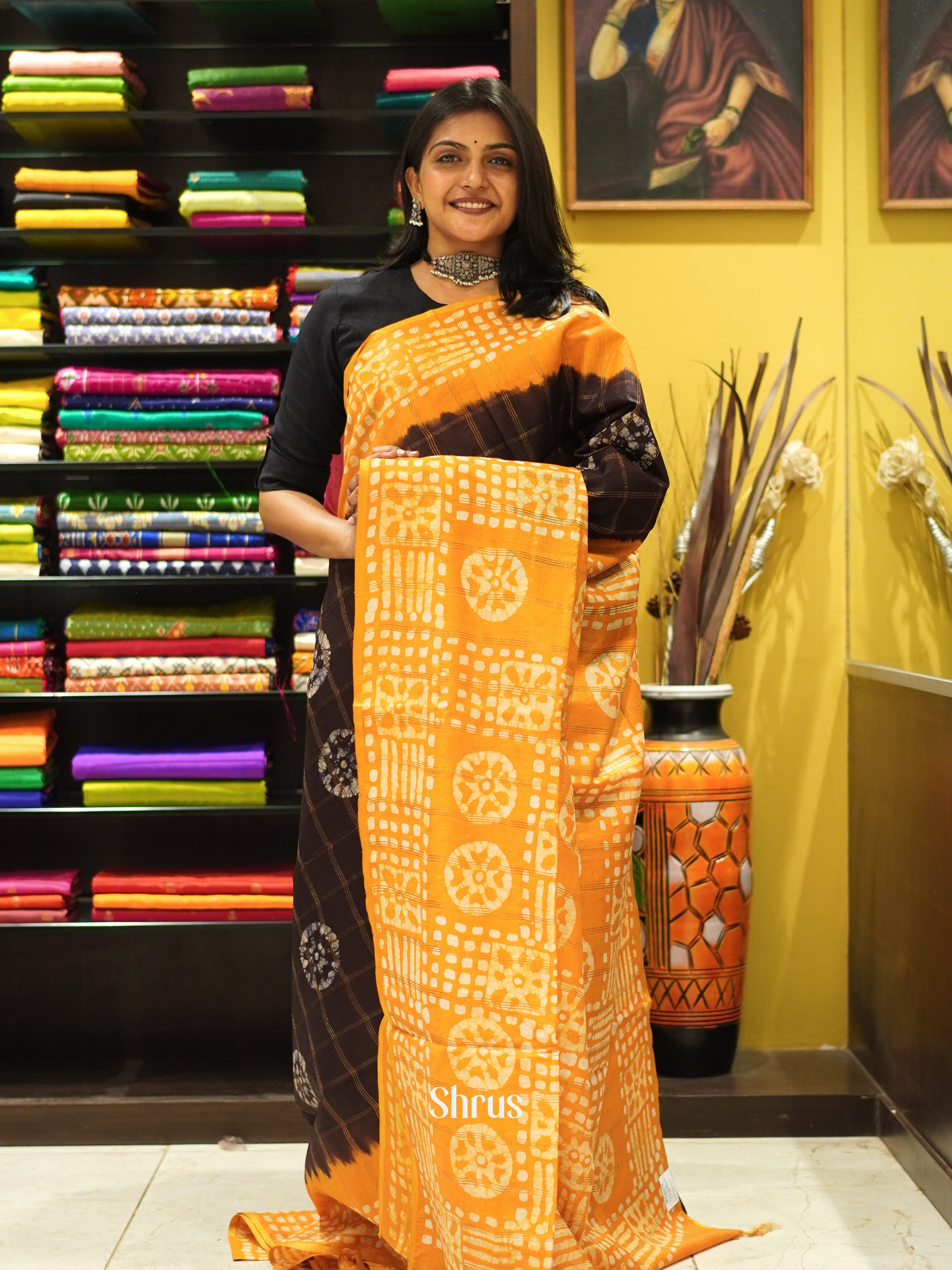 Brown & Yellow - Bhatik Saree - Shop on ShrusEternity.com