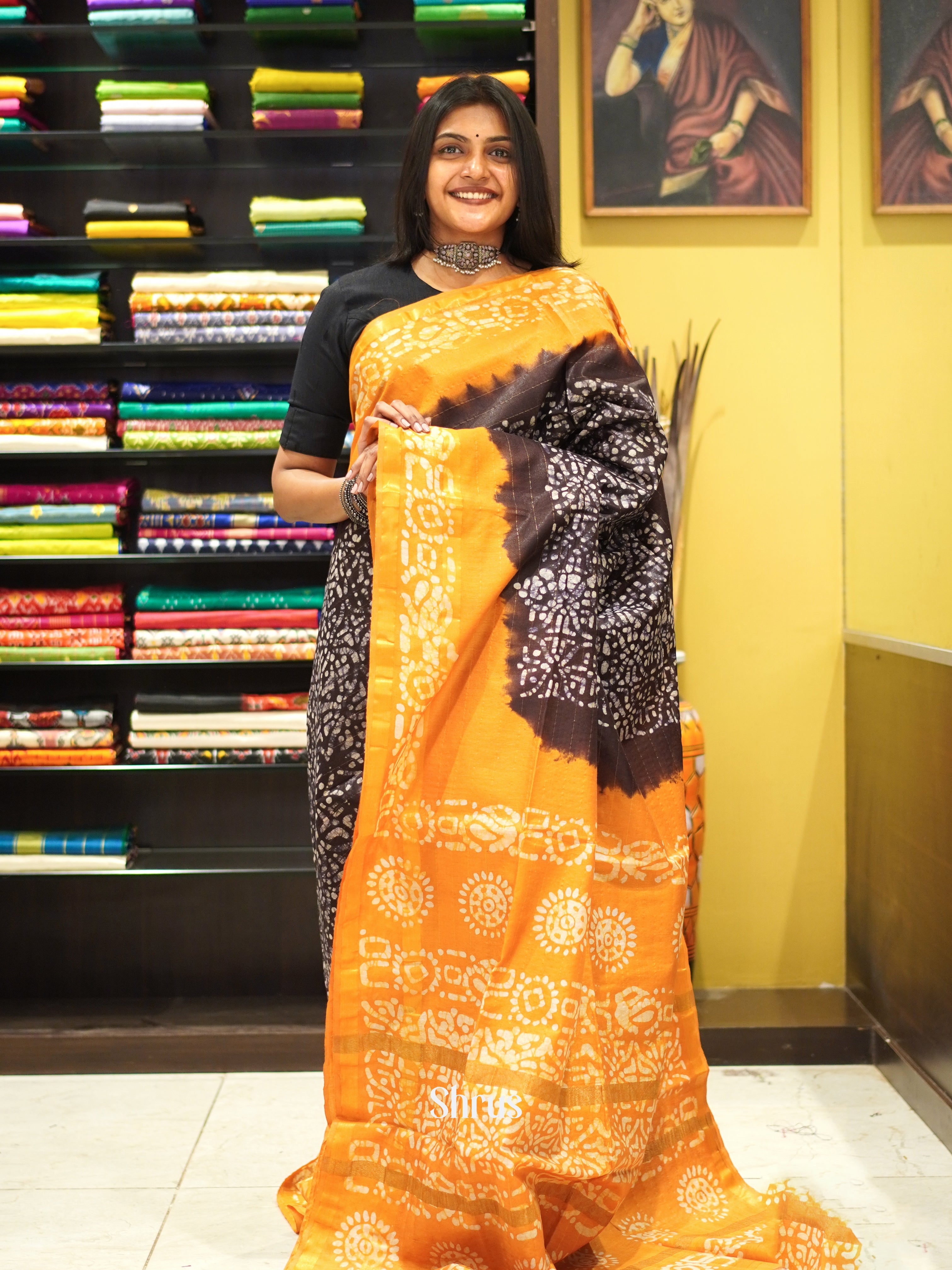 Brown & Yellow - Bhatik Saree - Shop on ShrusEternity.com