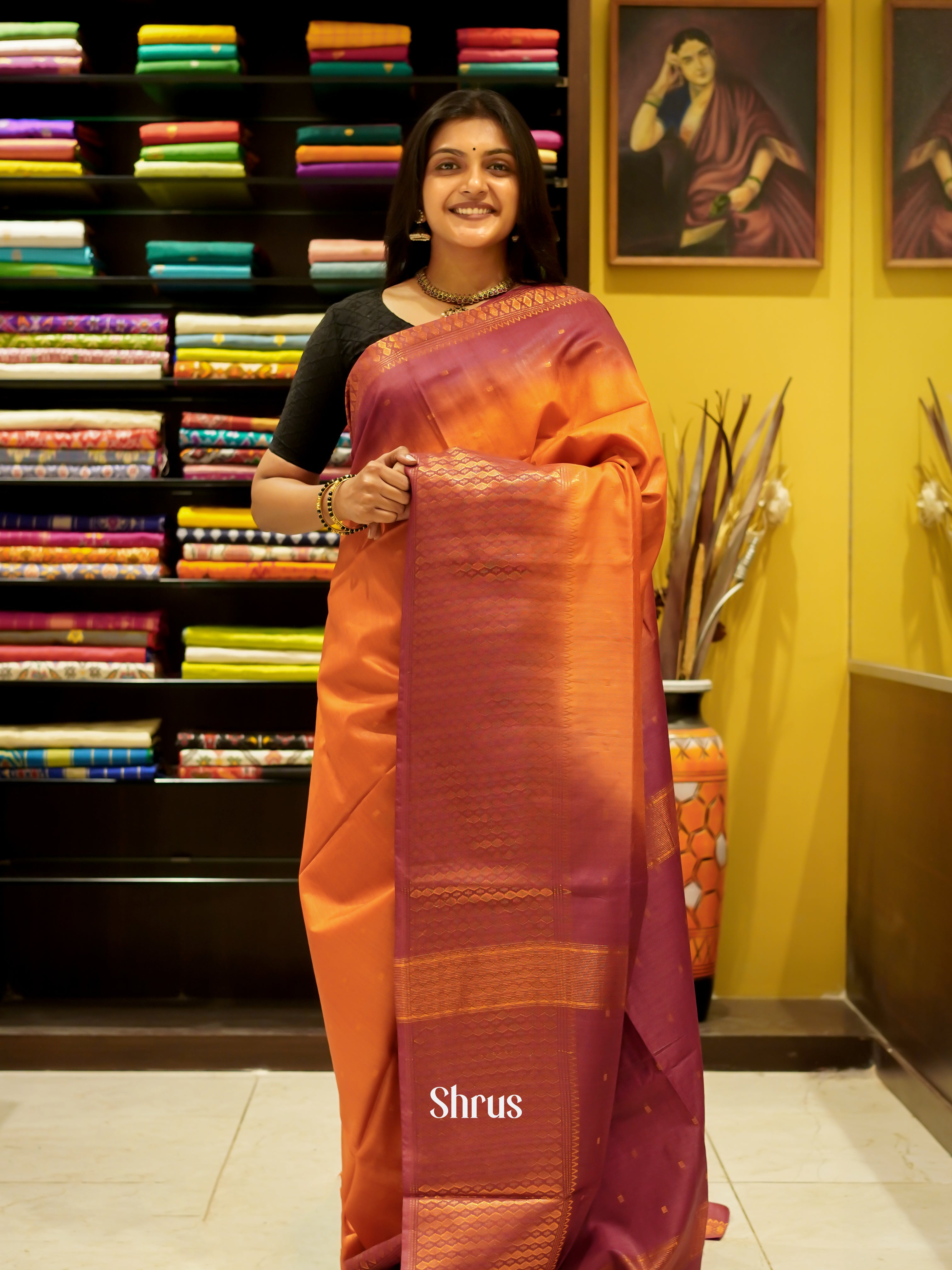 Orange & Maroon - Semi Tussar Saree - Shop on ShrusEternity.com