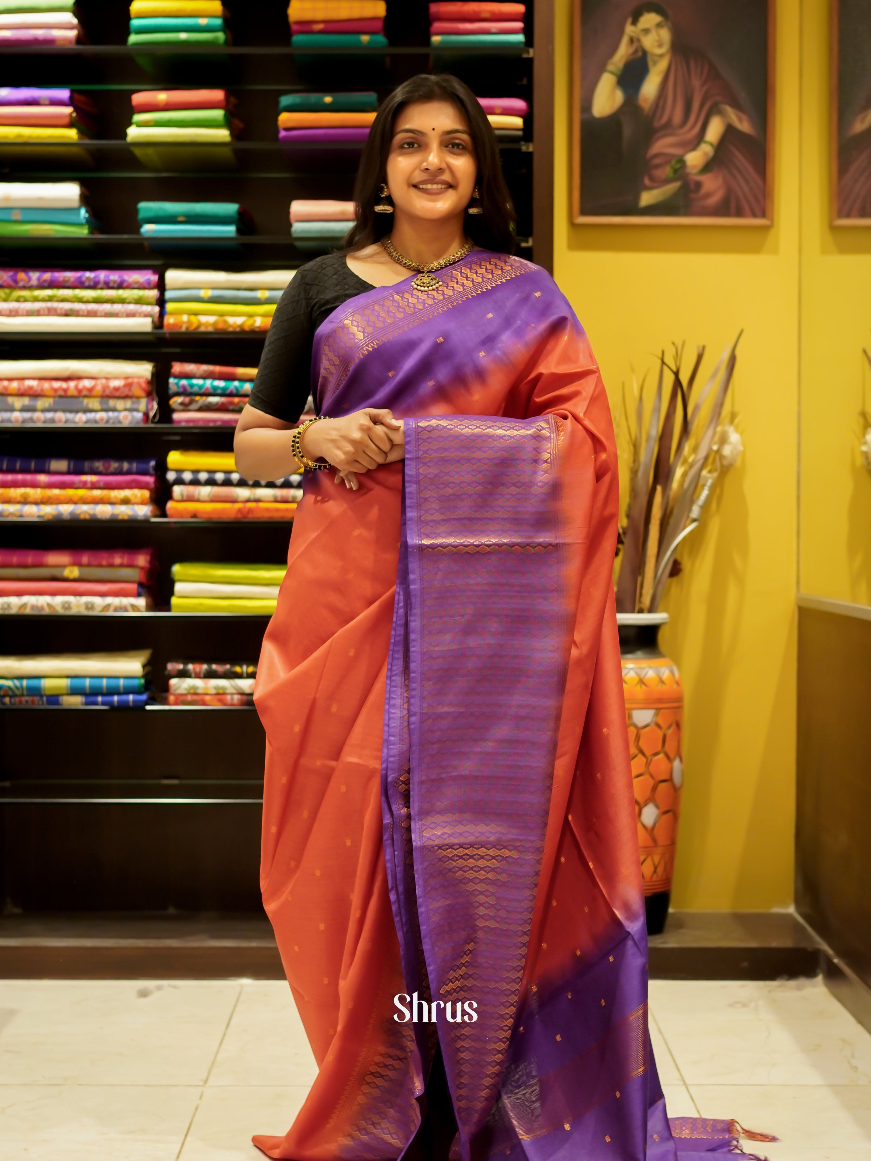 Red & Purple - Semi Tussar Saree - Shop on ShrusEternity.com