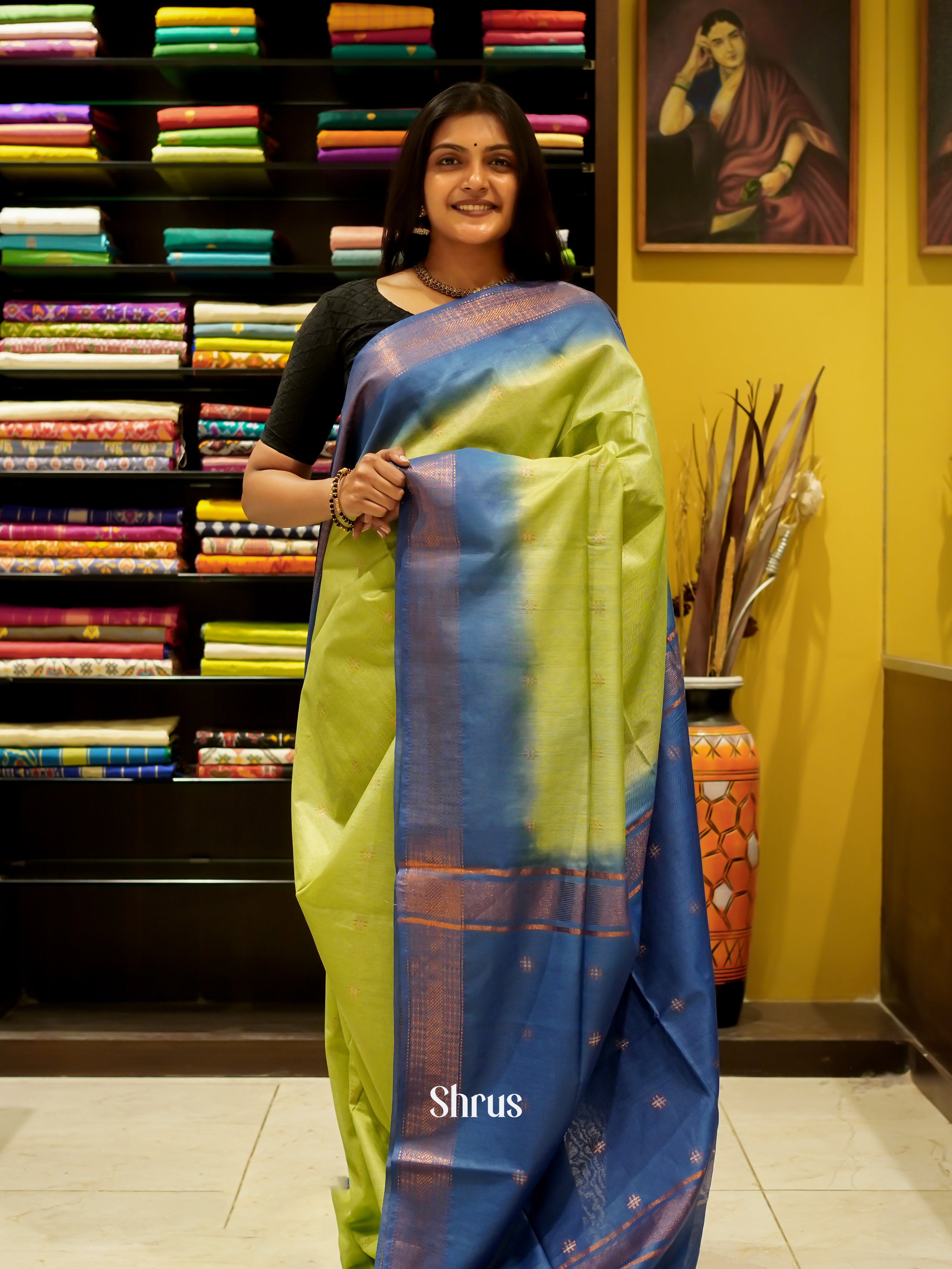 Green & Blue - Semi Tussar Saree - Shop on ShrusEternity.com