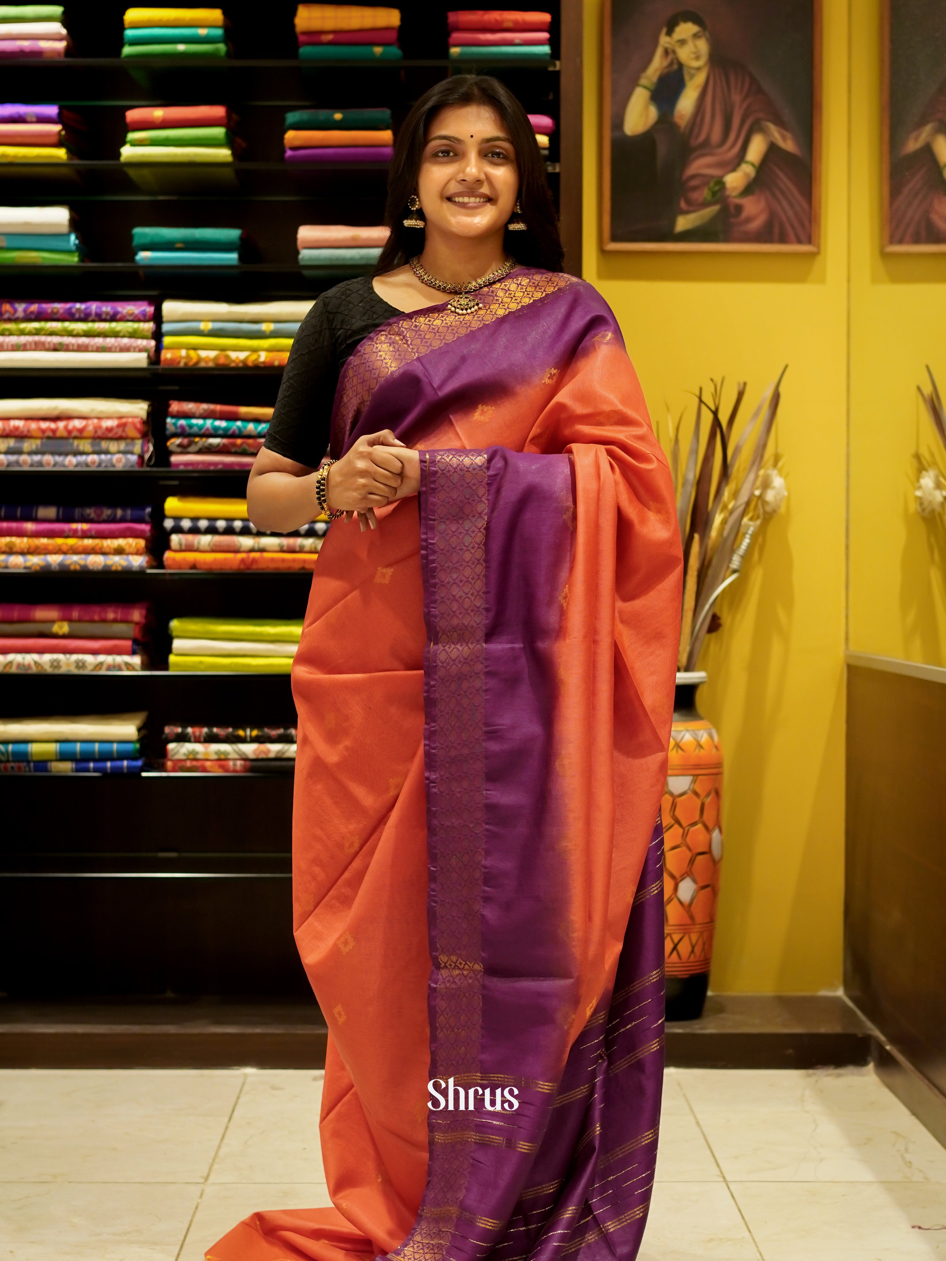 Red & Purple - Semi Tussar Saree - Shop on ShrusEternity.com