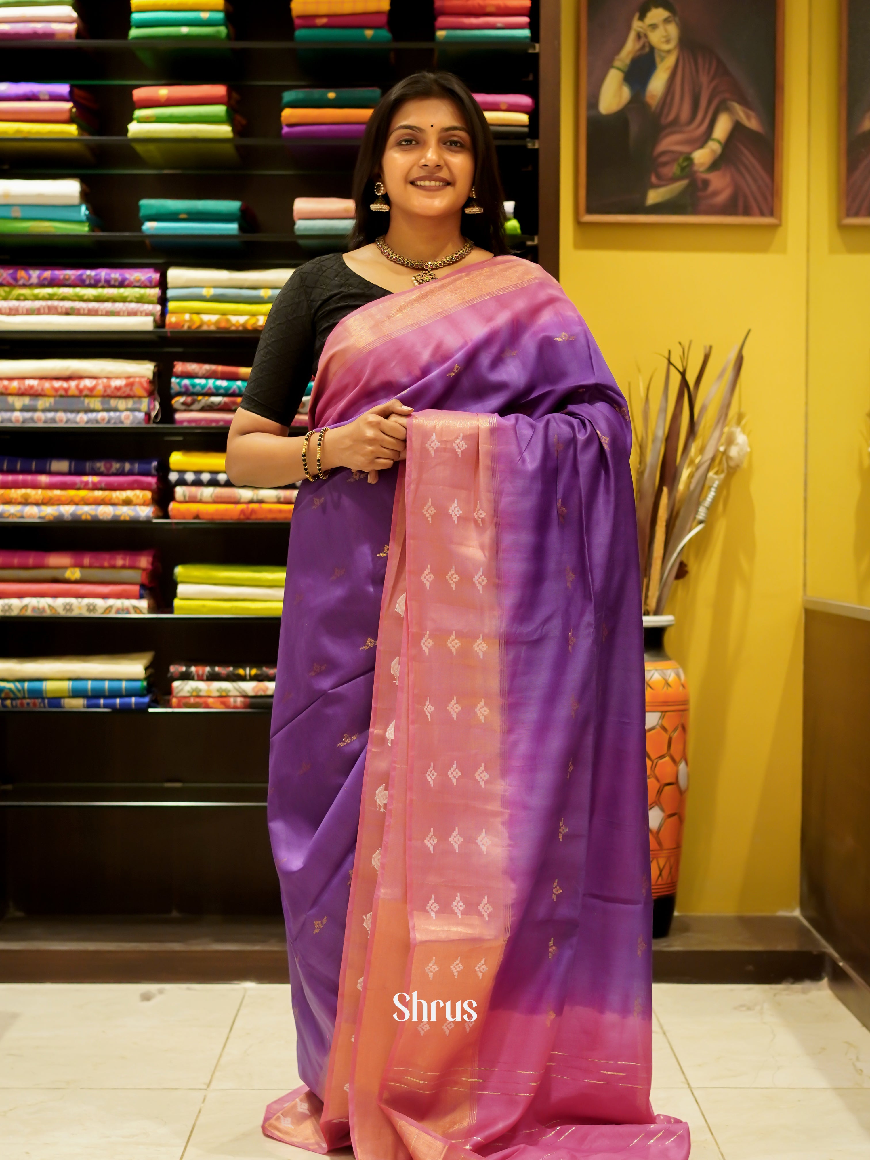 Purple & Pink - Semi Tussar Saree - Shop on ShrusEternity.com