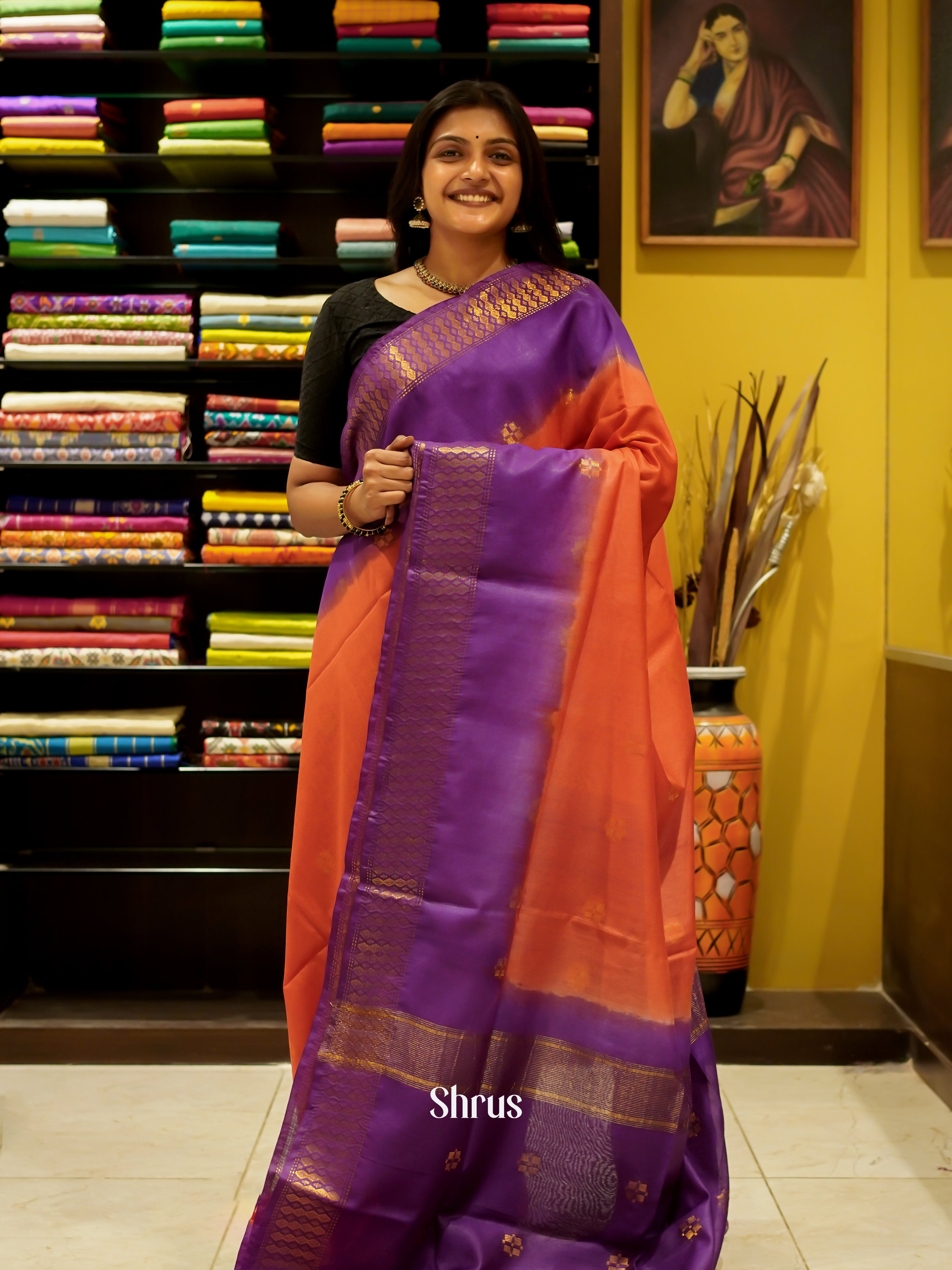 Red & Purple - Semi Tussar Saree - Shop on ShrusEternity.com