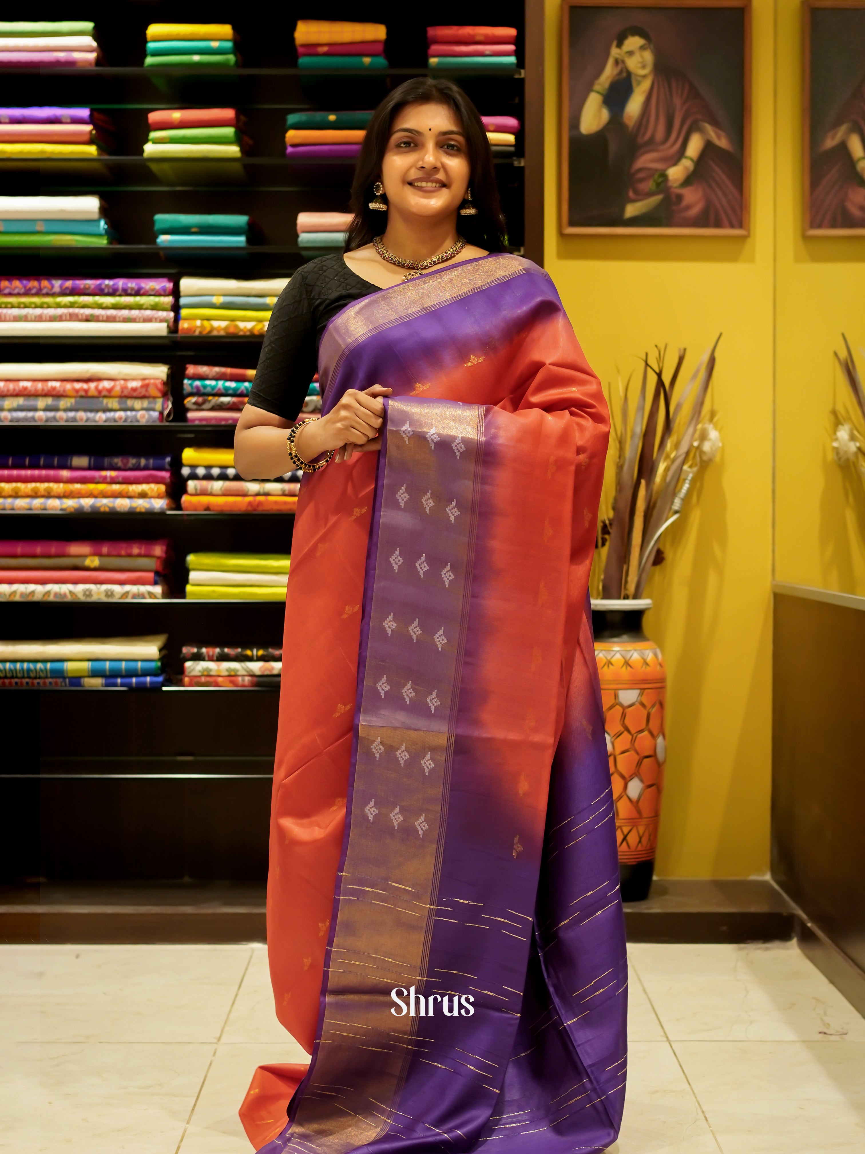 Red & Purple - Semi Tussar Saree - Shop on ShrusEternity.com