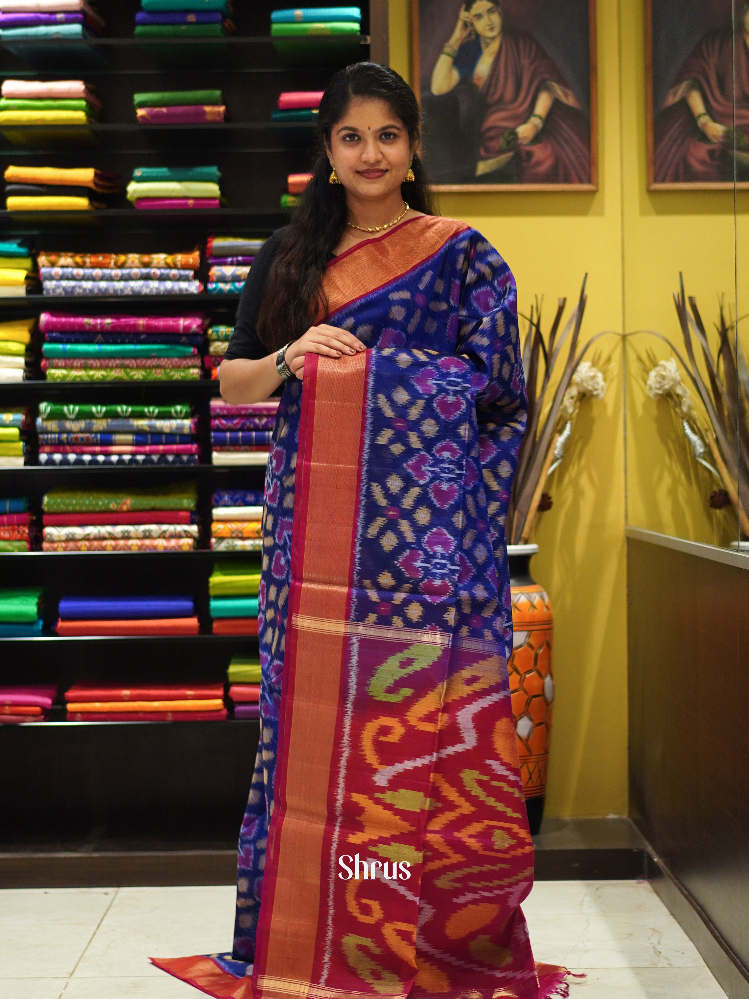 Blue & Maroon - Pochampally sico Saree