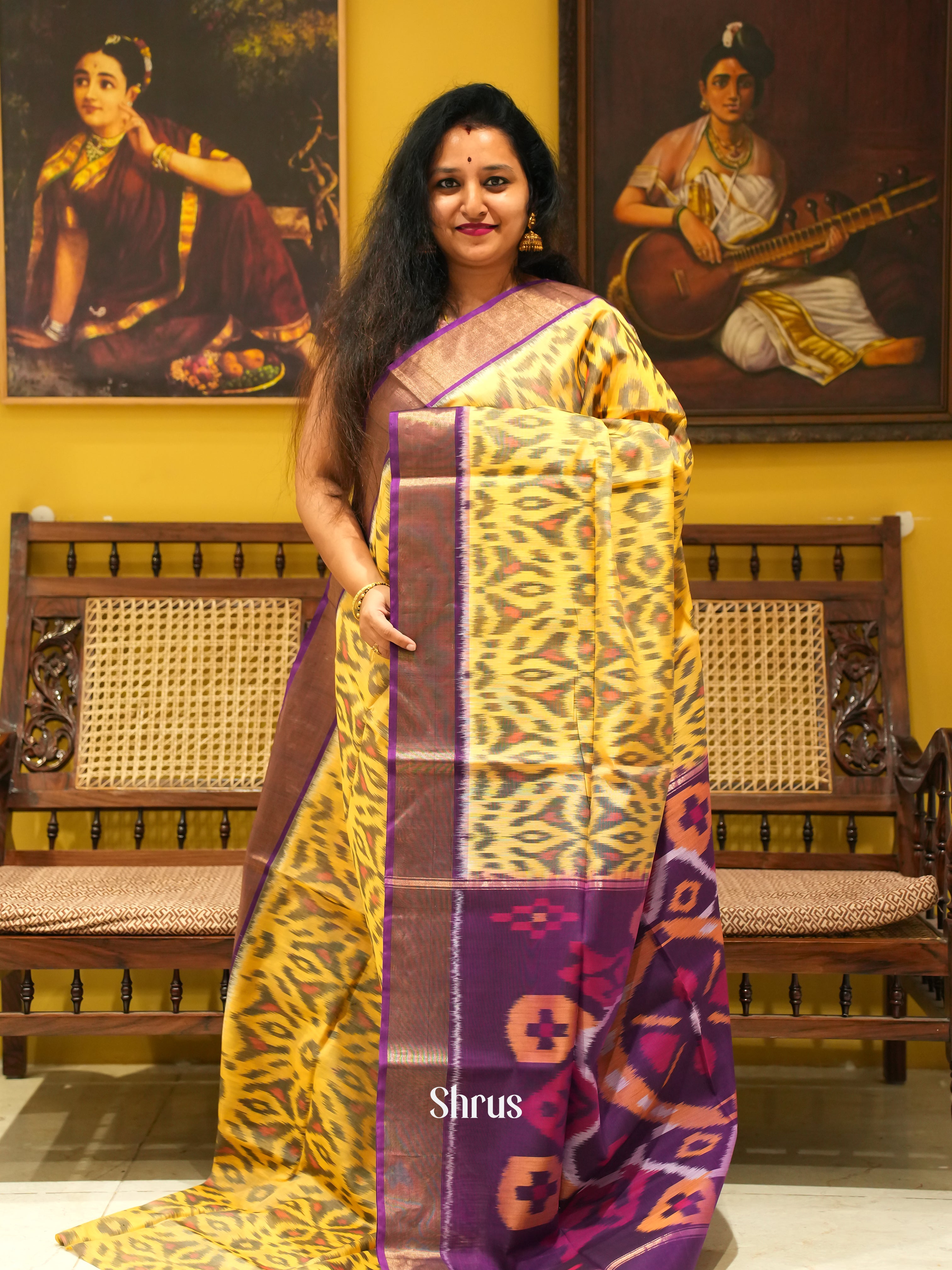 Yellow & Violet - Pochampally sico Saree - Shop on ShrusEternity.com